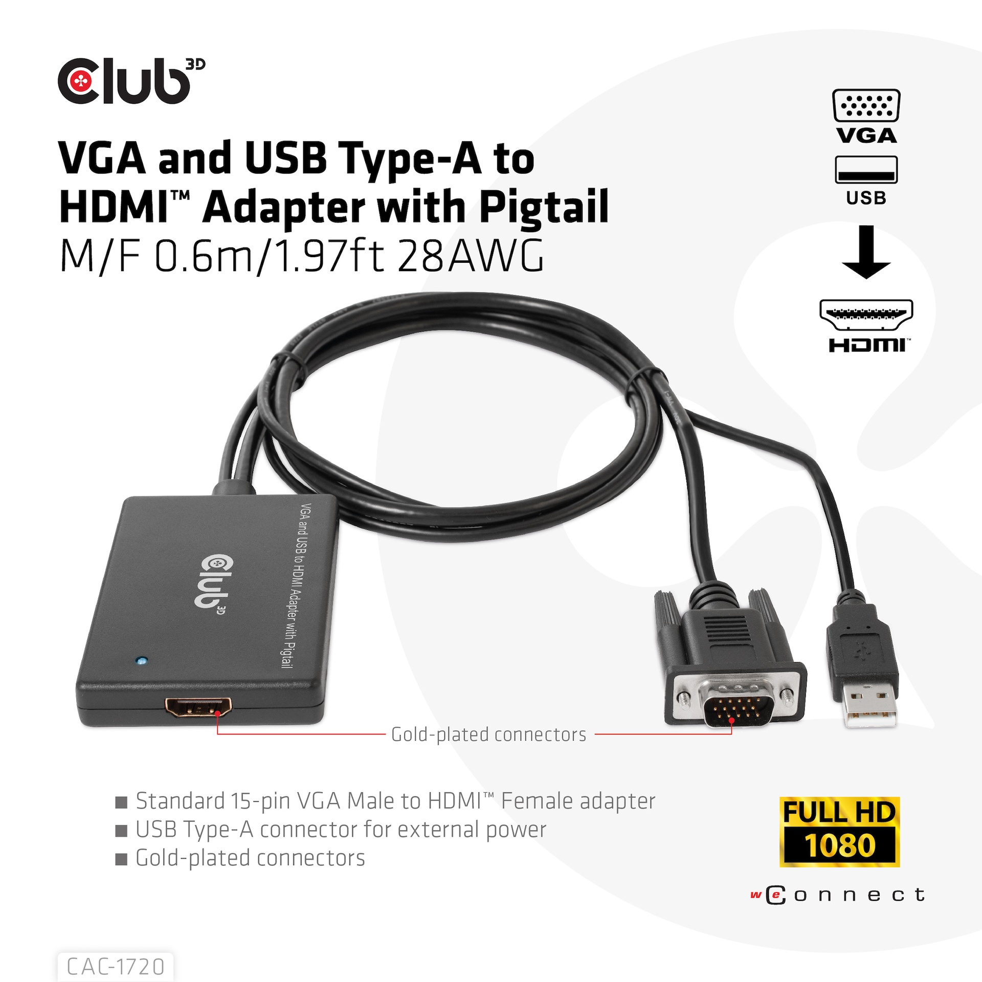 VGA and USB-A to HDMI™ Adapter with Pigtail M/F 0.6m/1.97ft 28AWG - Image 2