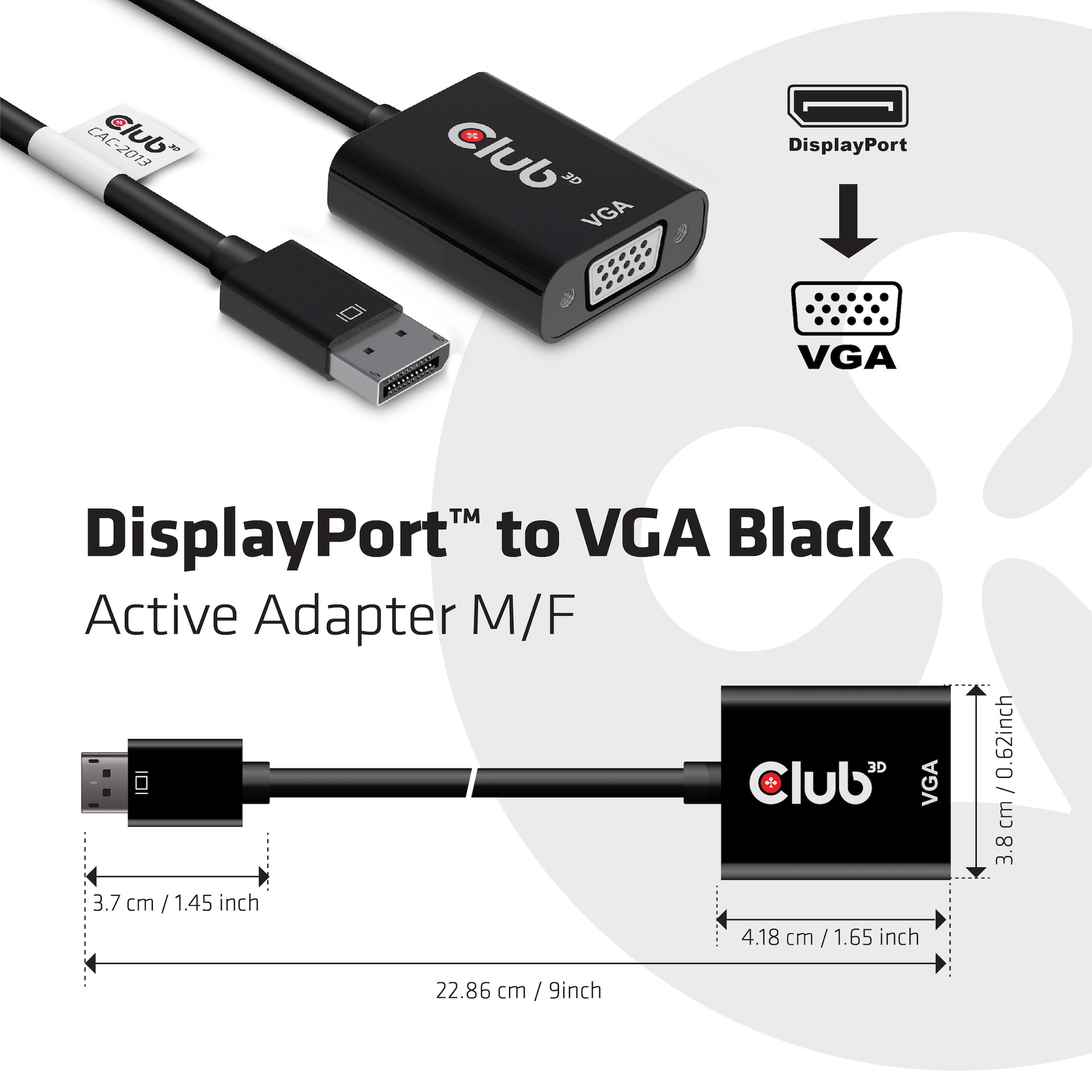 DisplayPort™ to VGA Black Active Adapter M/F - Image 2