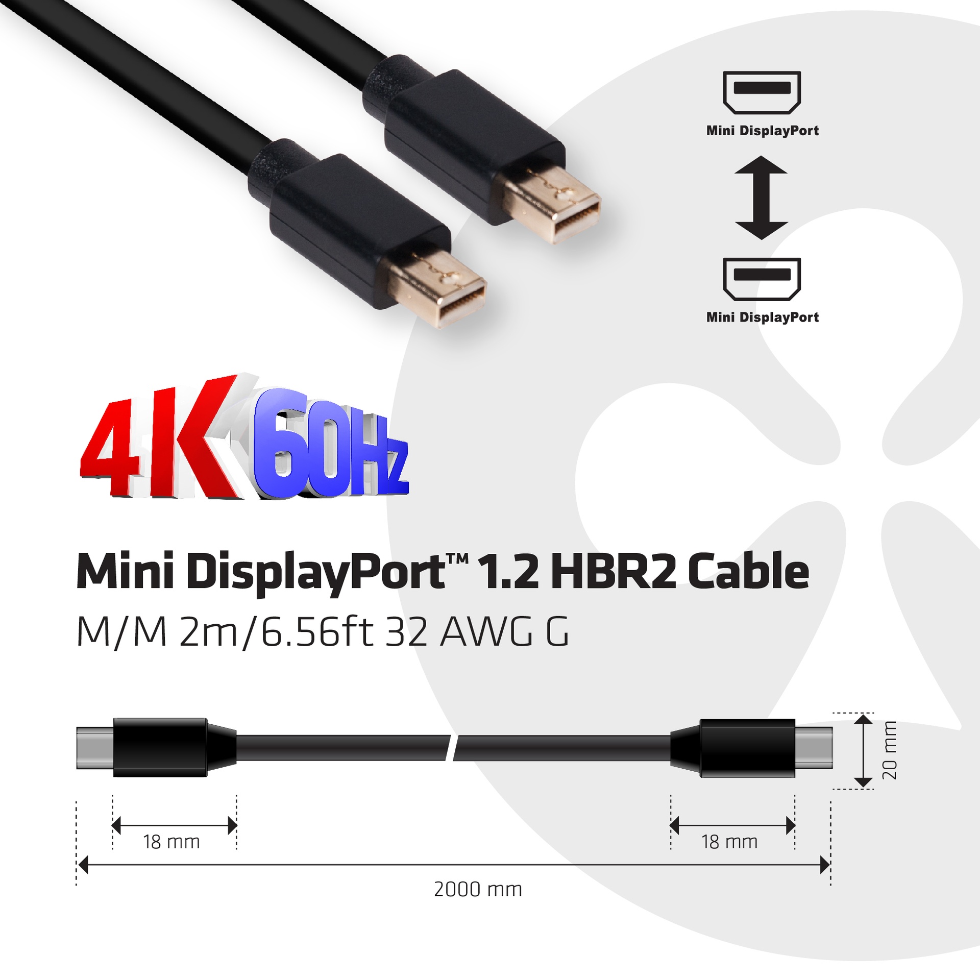 Mini DisplayPort™ 1.2 HBR2 Cable M/M 2m/6.56ft - Image 3
