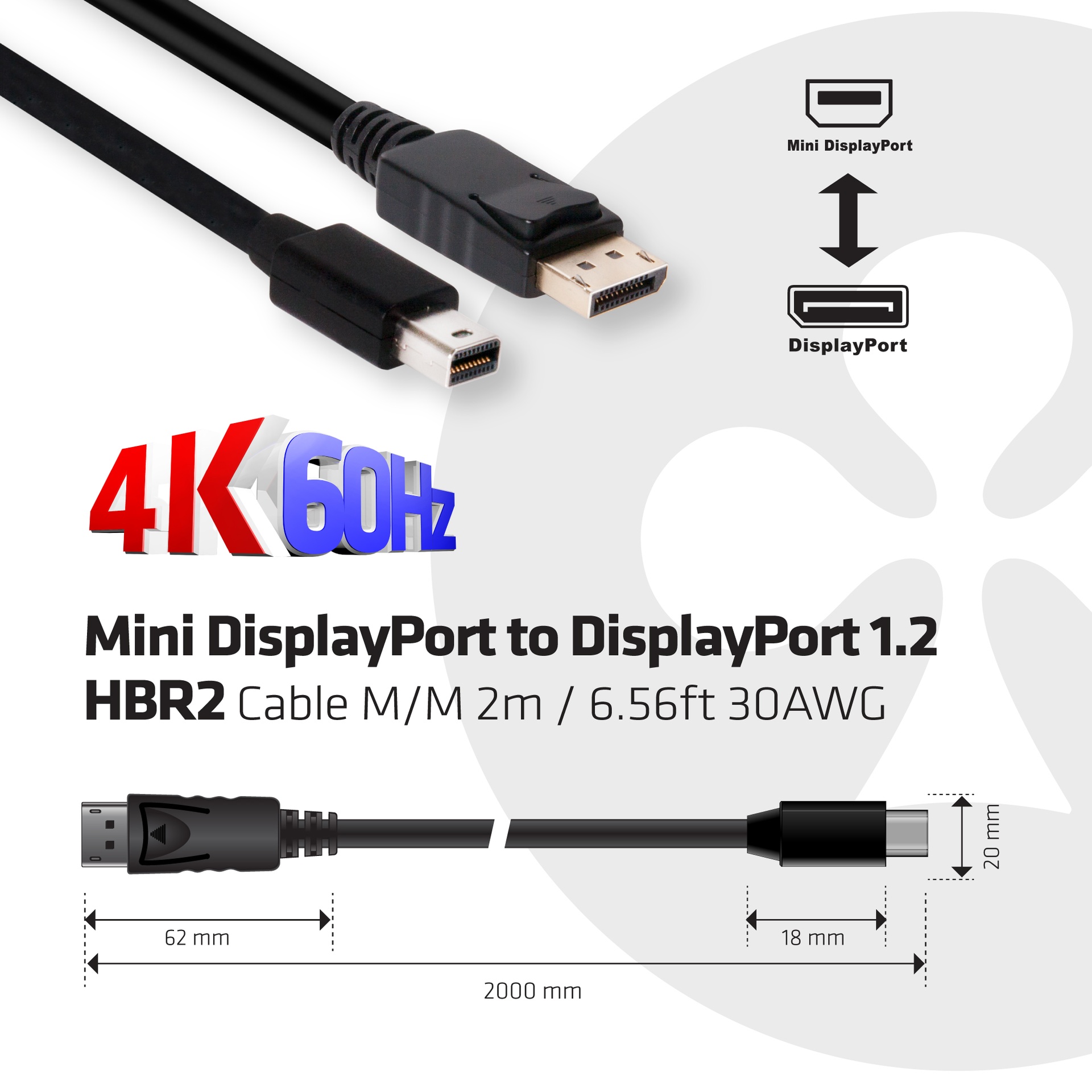 Mini DisplayPort™ to DisplayPort™ 1.2 M/M 2m/6.56ft - Image 2