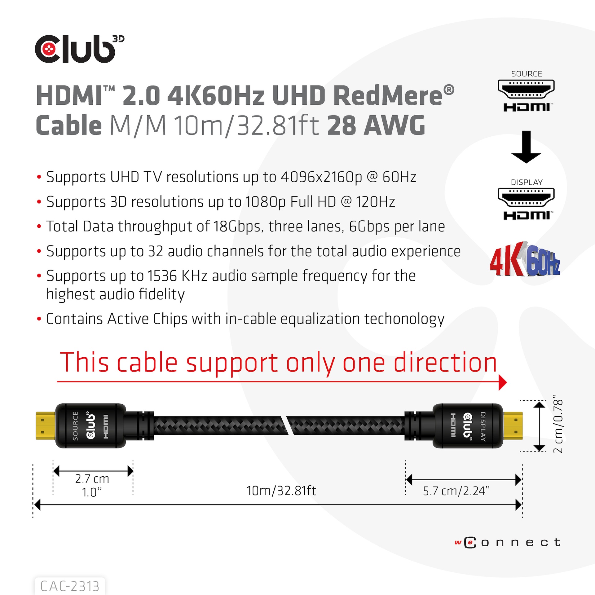 HDMI™ 2.0 4K60Hz UHD RedMere Cable M/M 10m/32.81ft 28 AWG - Image 3