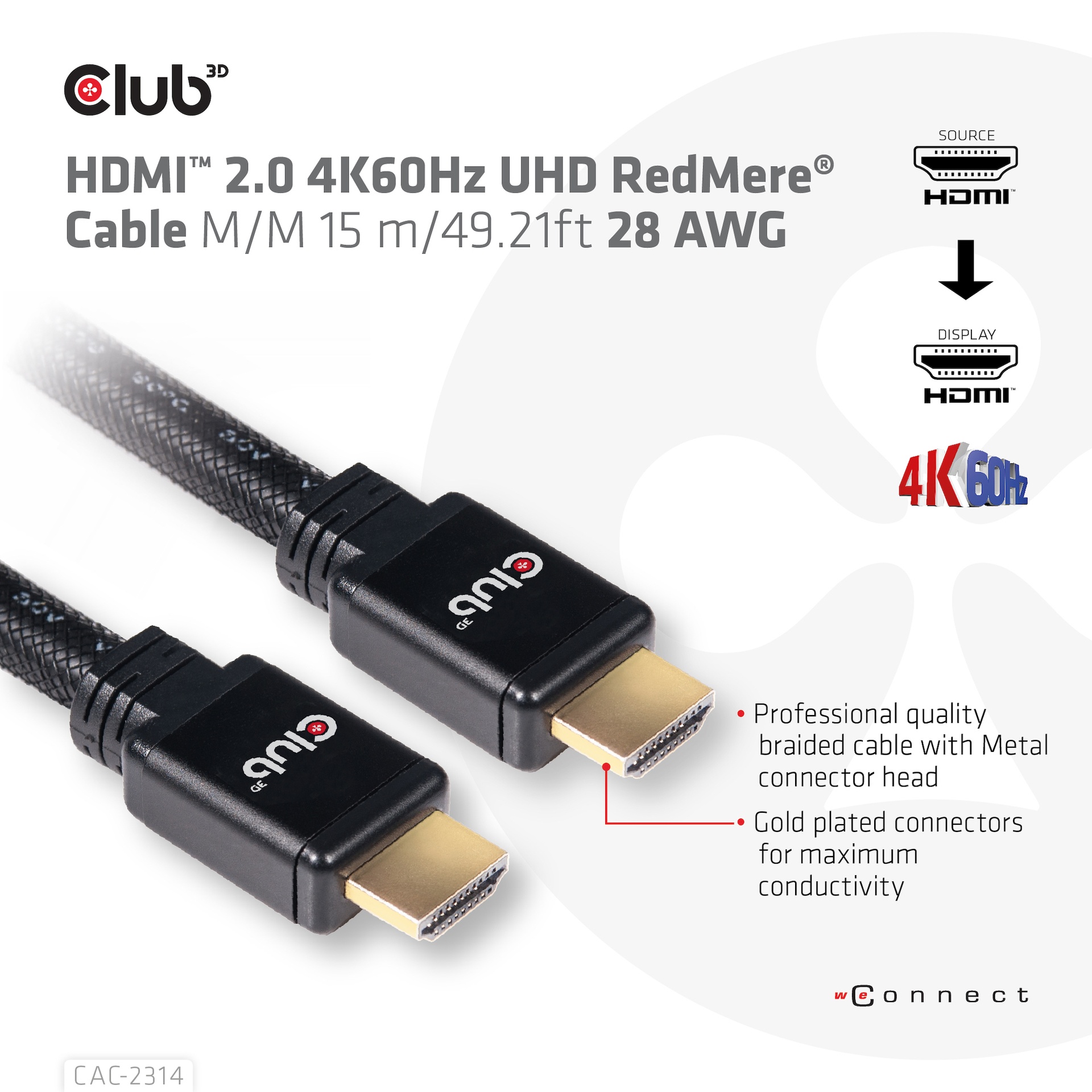 HDMI™ 2.0 4K60Hz UHD RedMere Cable M/M 15 m/49.21ft 28 AWG - Image 2