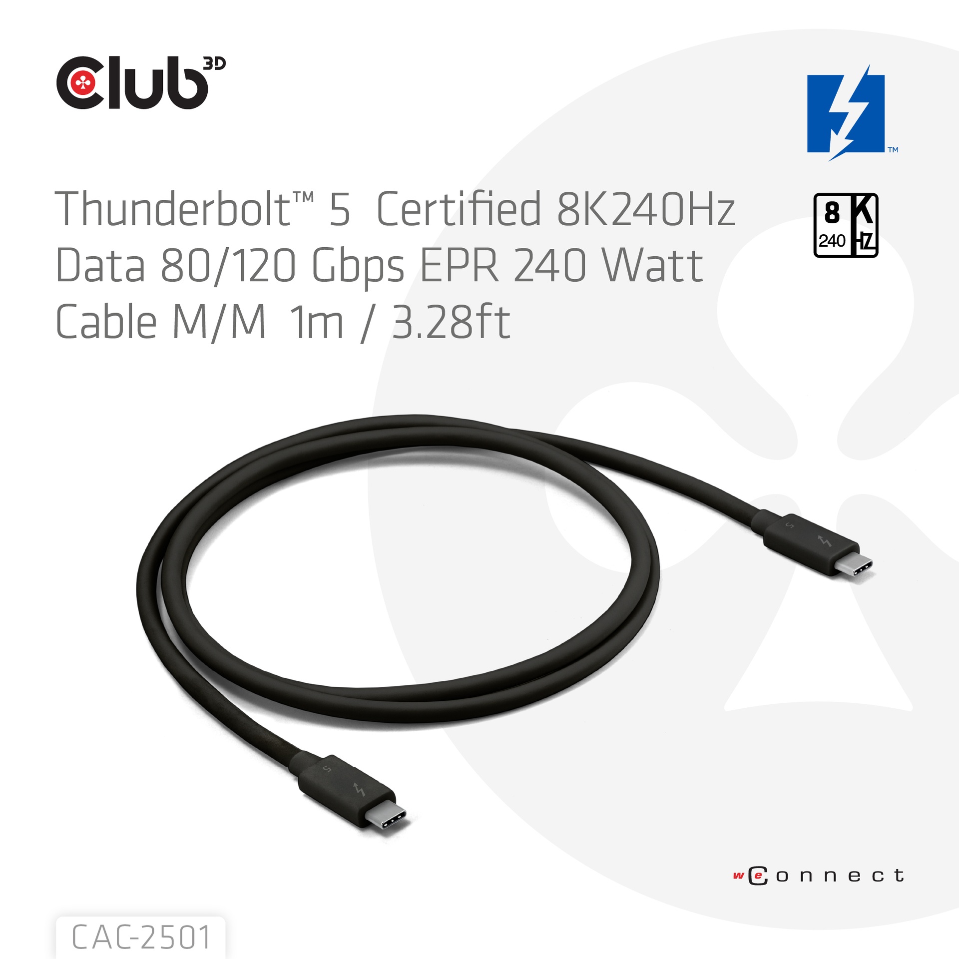 Thunderbolt™ 5 Certified 8K240Hz Data 80/120 Gbps EPR 240 Watt Cable M/M 1m / 3.28ft - Image 2