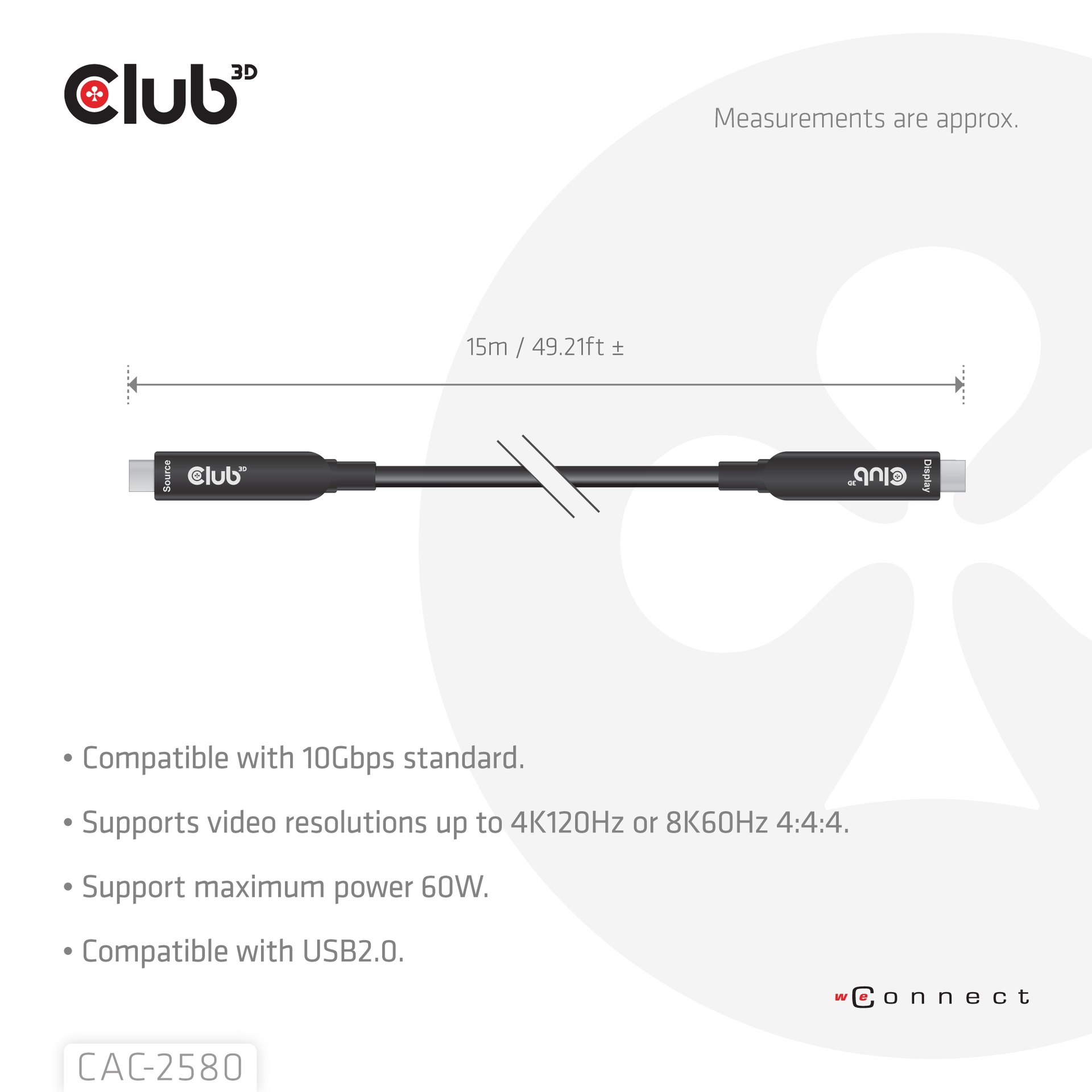 USB-C® AOC Cable 8K60Hz 10Gbps 60W 15m / 49.21ft - Image 3