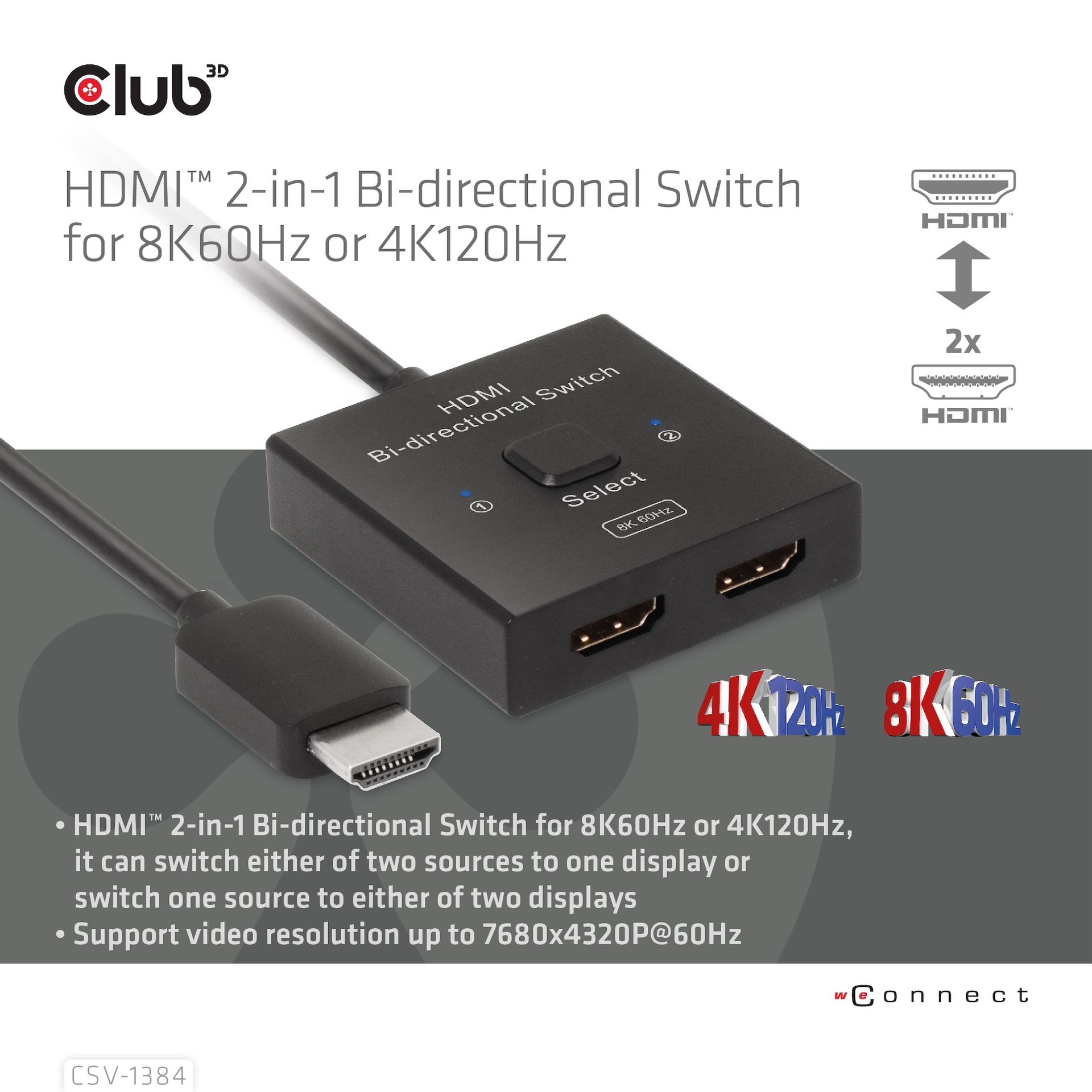 HDMI™ 2-in-1 Bi-directional Switch for 8K60Hz or 4K120Hz - Image 2