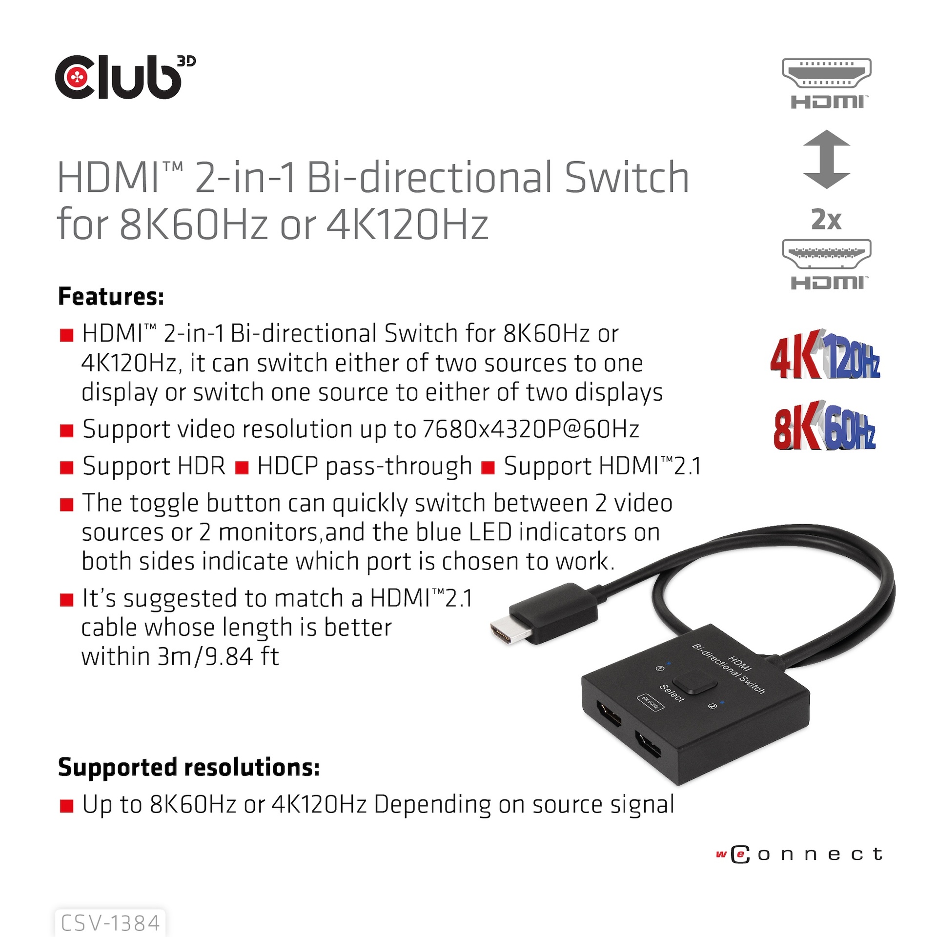 HDMI™ 2-in-1 Bi-directional Switch for 8K60Hz or 4K120Hz - Image 5