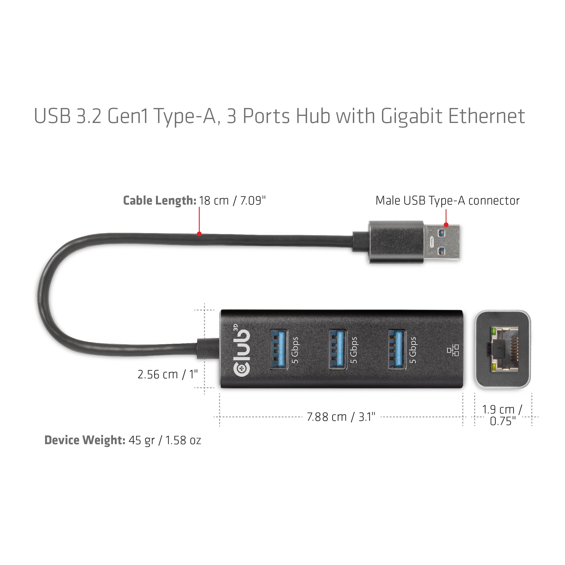 USB-A 5Gbps 3 Ports Hub Gigabit Ethernet - Image 4