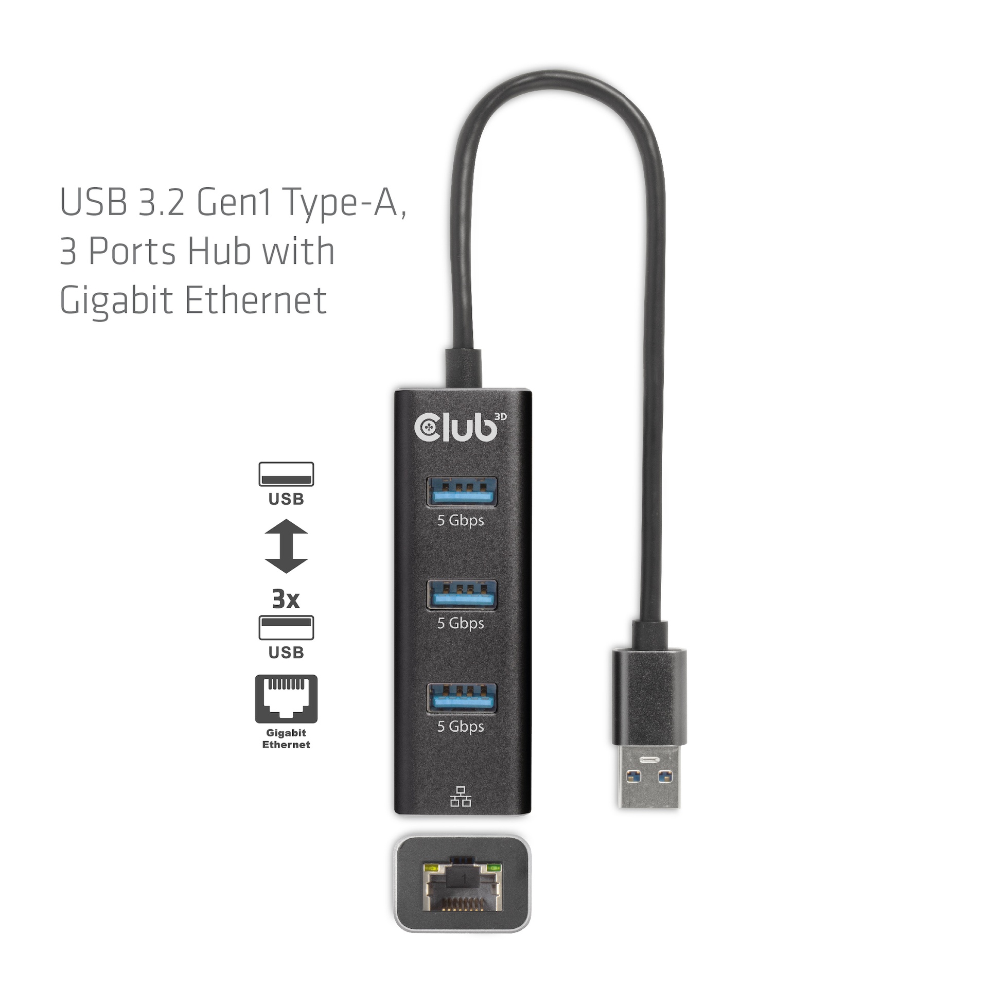 USB-A 5Gbps 3 Ports Hub Gigabit Ethernet - Image 7
