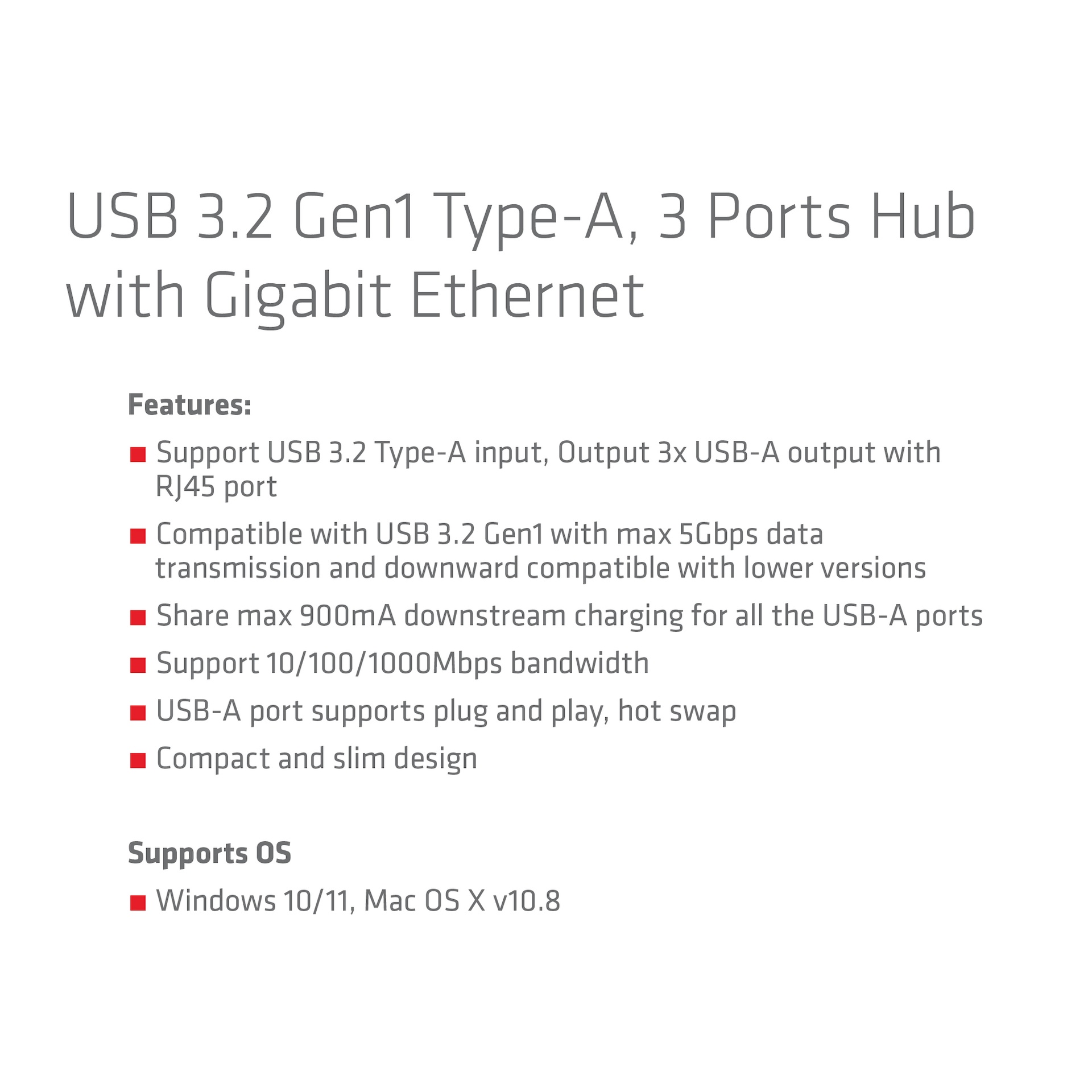 USB-A 5Gbps 3 Ports Hub Gigabit Ethernet - Image 8
