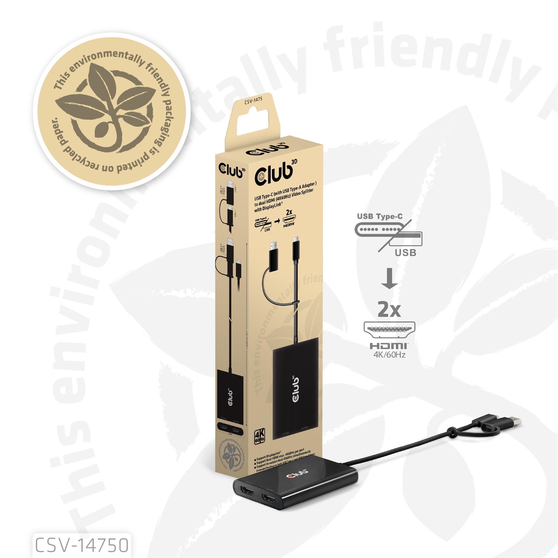 USB-C® (with USB-A Adapter) to dual HDMI™ (4K60Hz) Video Splitter with DisplayLink® - Image 6