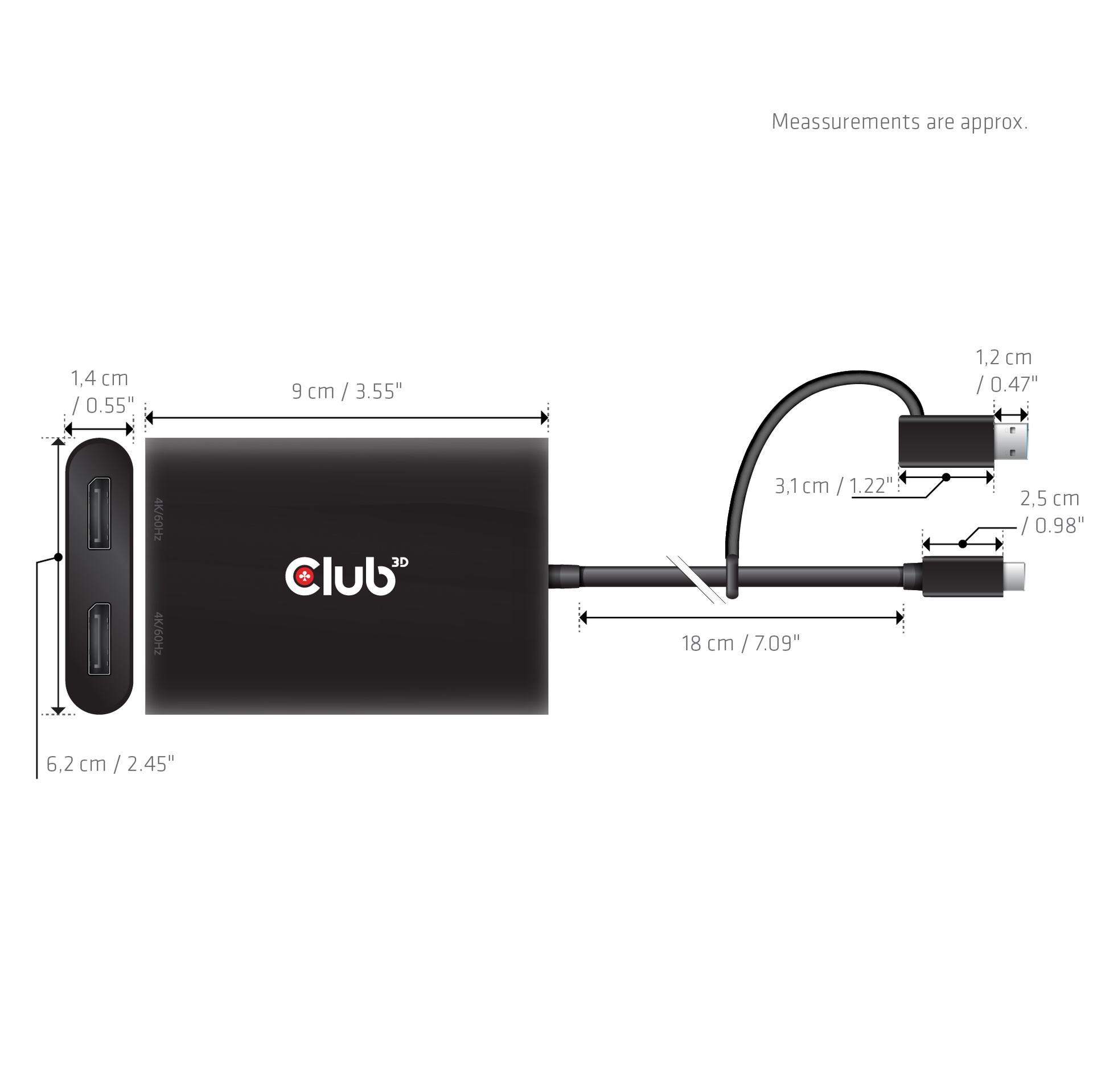 USB-C® (with USB -A adapter) to dual  Displayport™(4K60Hz) Video Splitter - Image 3