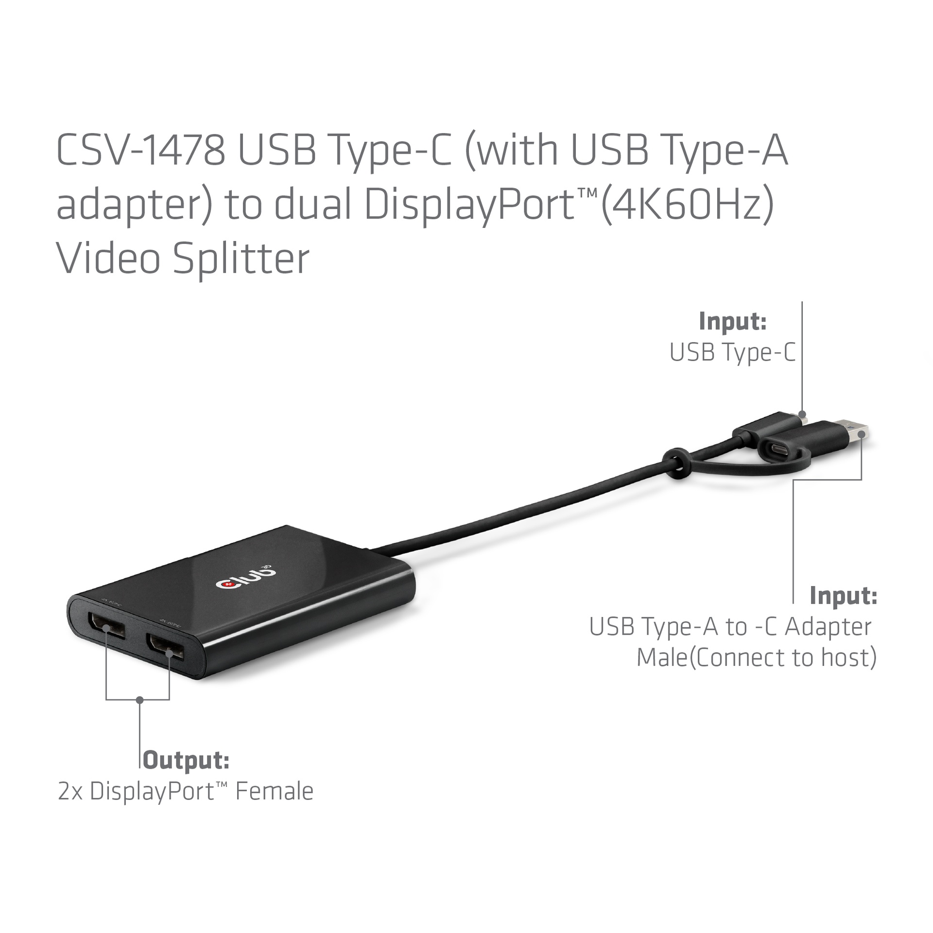 USB-C® (with USB -A adapter) to dual  Displayport™(4K60Hz) Video Splitter - Image 4