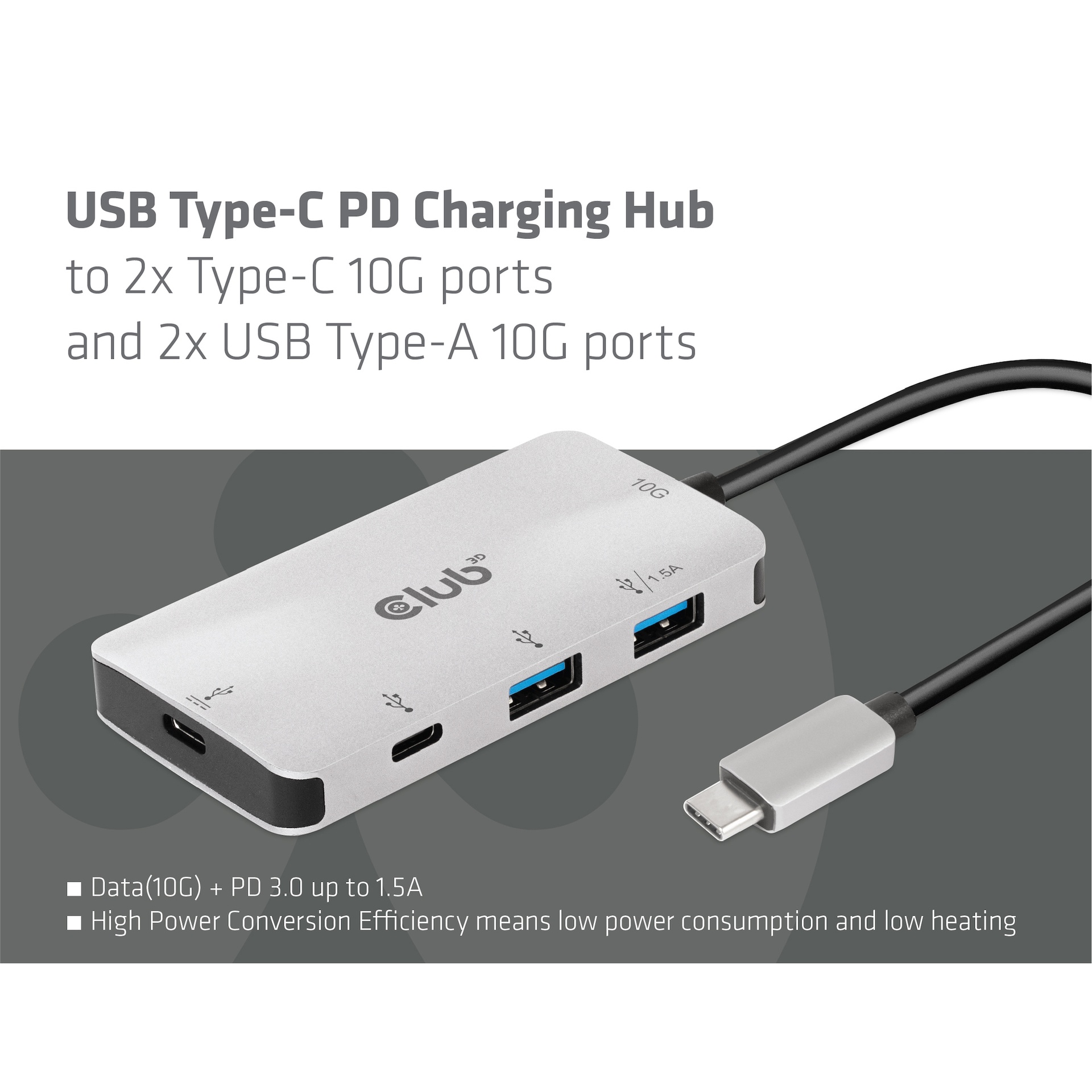 USB-C®10Gbps PD Charging Hub to 2x -C® 10G ports and 2x USB Type-A 10G ports - Image 4