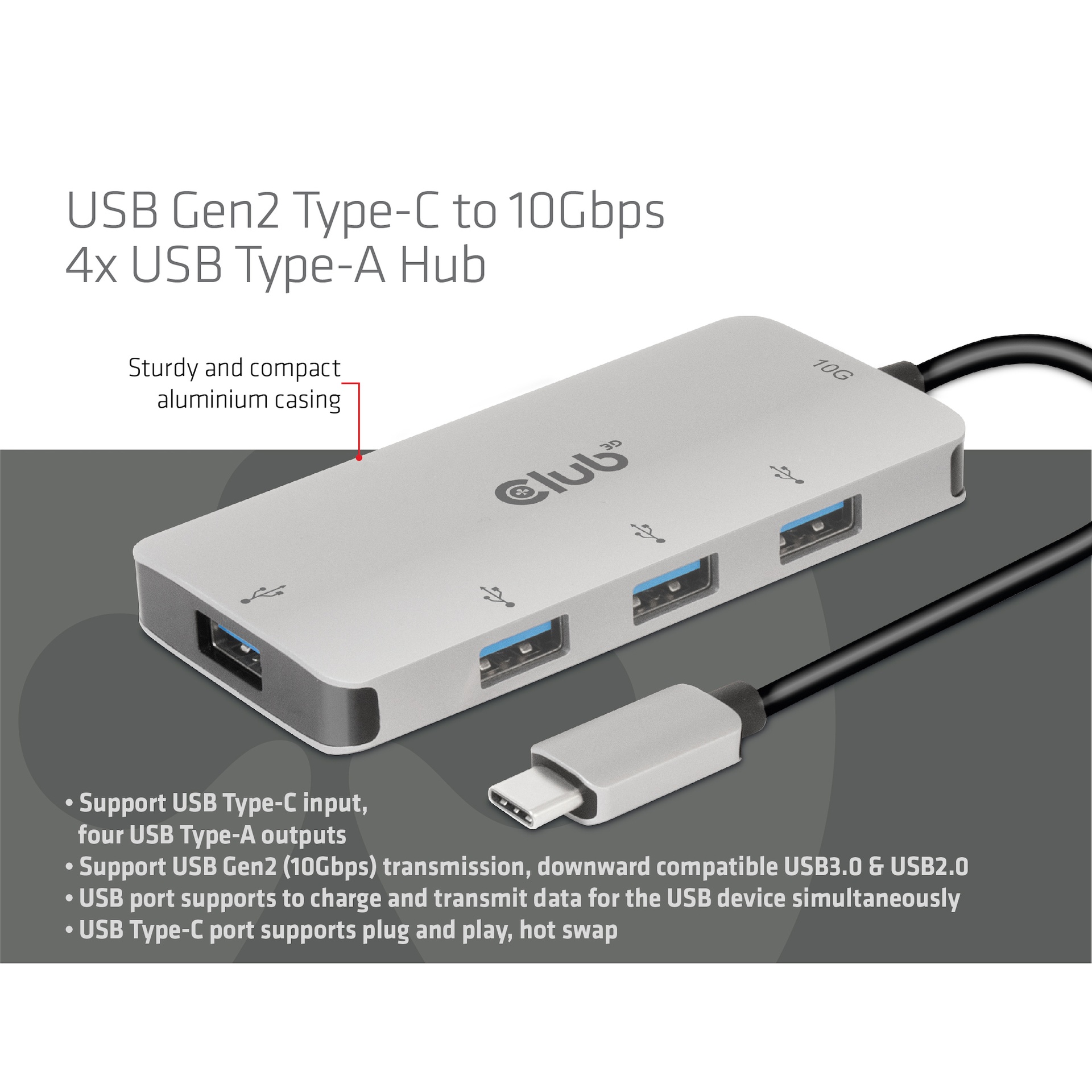 USB-C to 10Gbps 4x USB Type-A Hub USB GEN 2 - Image 2