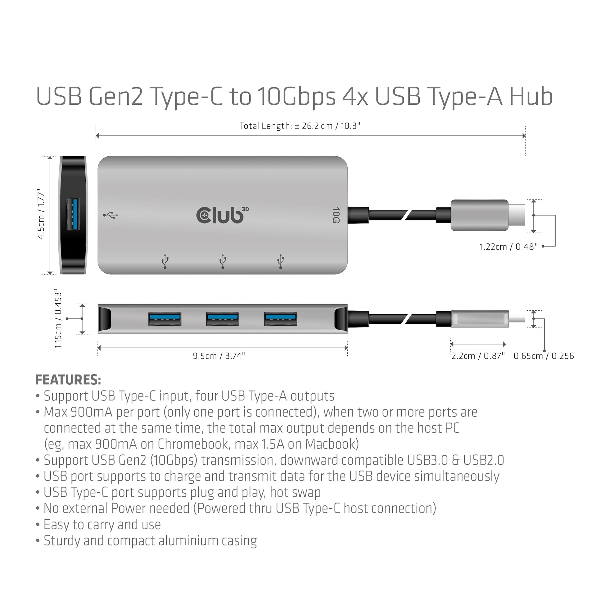 USB-C to 10Gbps 4x USB Type-A Hub USB GEN 2 - Image 4