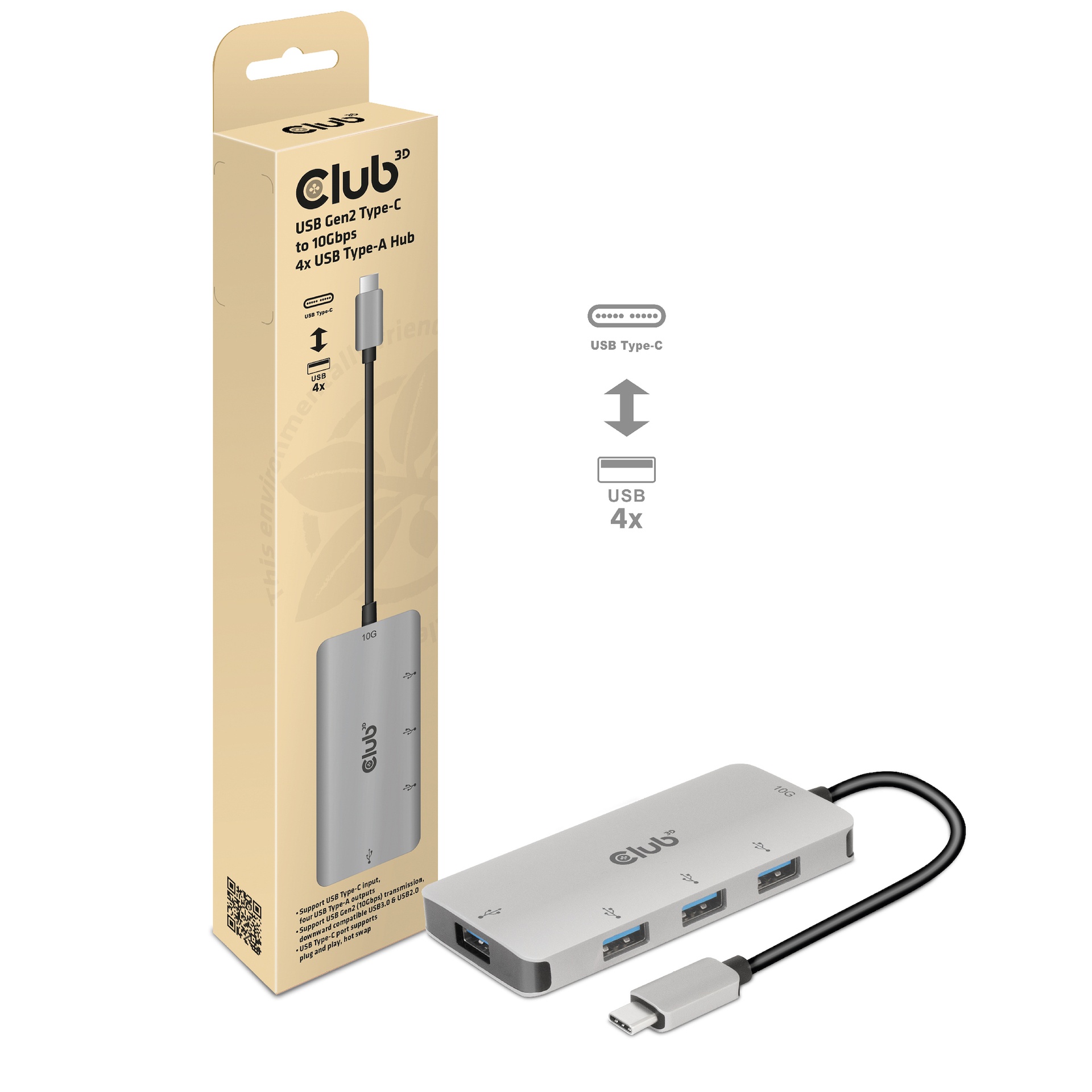USB-C to 10Gbps 4x USB Type-A Hub USB GEN 2
