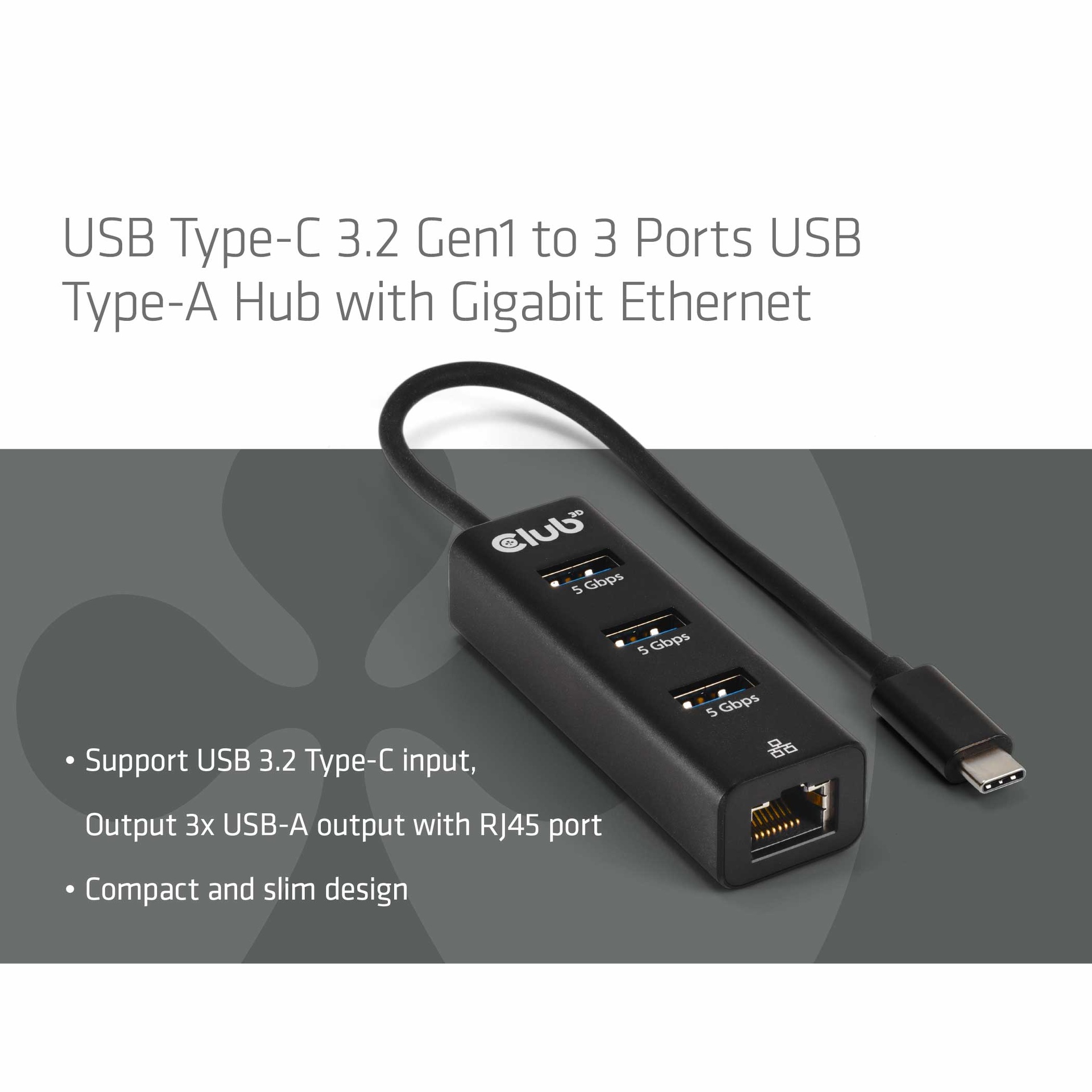 USB-C® 5Gbps to 3 Ports USB Type-A Hub with Gigabit Ethernet 3.2 GEN 1 - Image 2
