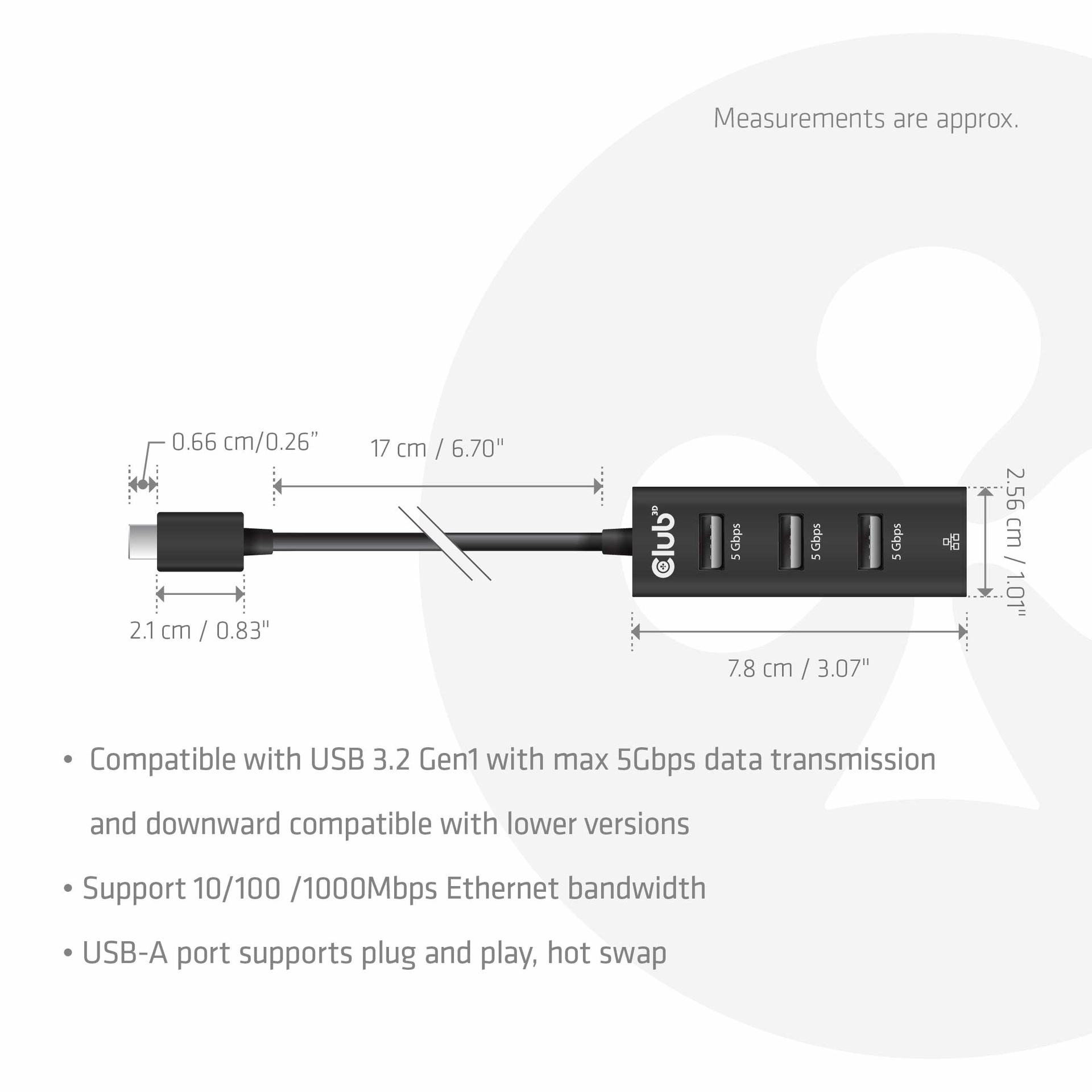 USB-C® 5Gbps to 3 Ports USB Type-A Hub with Gigabit Ethernet 3.2 GEN 1 - Image 3