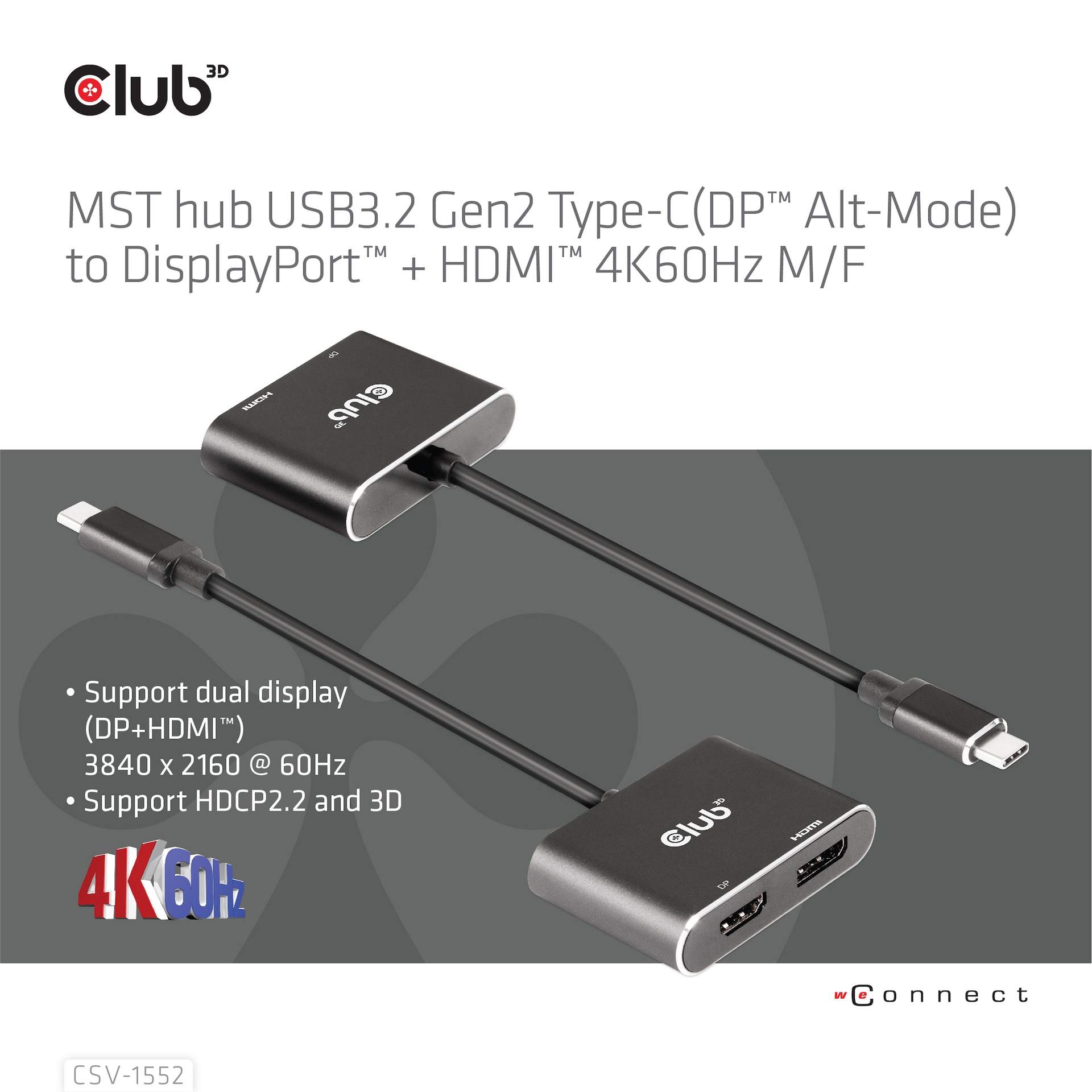 MST hub USB-C®(DP Alt-Mode) to DisplayPort™ + HDMI™ 4K60Hz M/F - Image 2