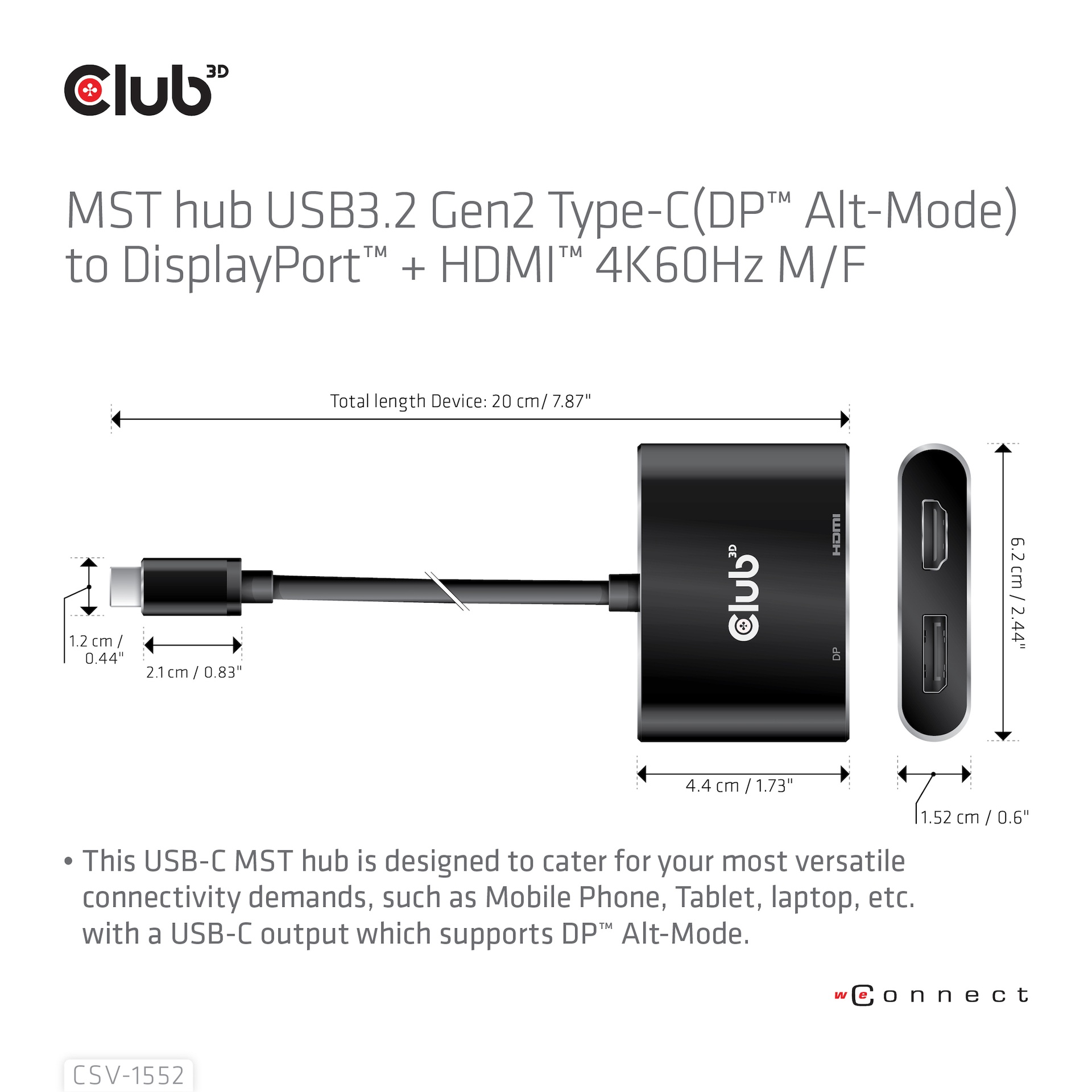 MST hub USB-C®(DP Alt-Mode) to DisplayPort™ + HDMI™ 4K60Hz M/F - Image 3