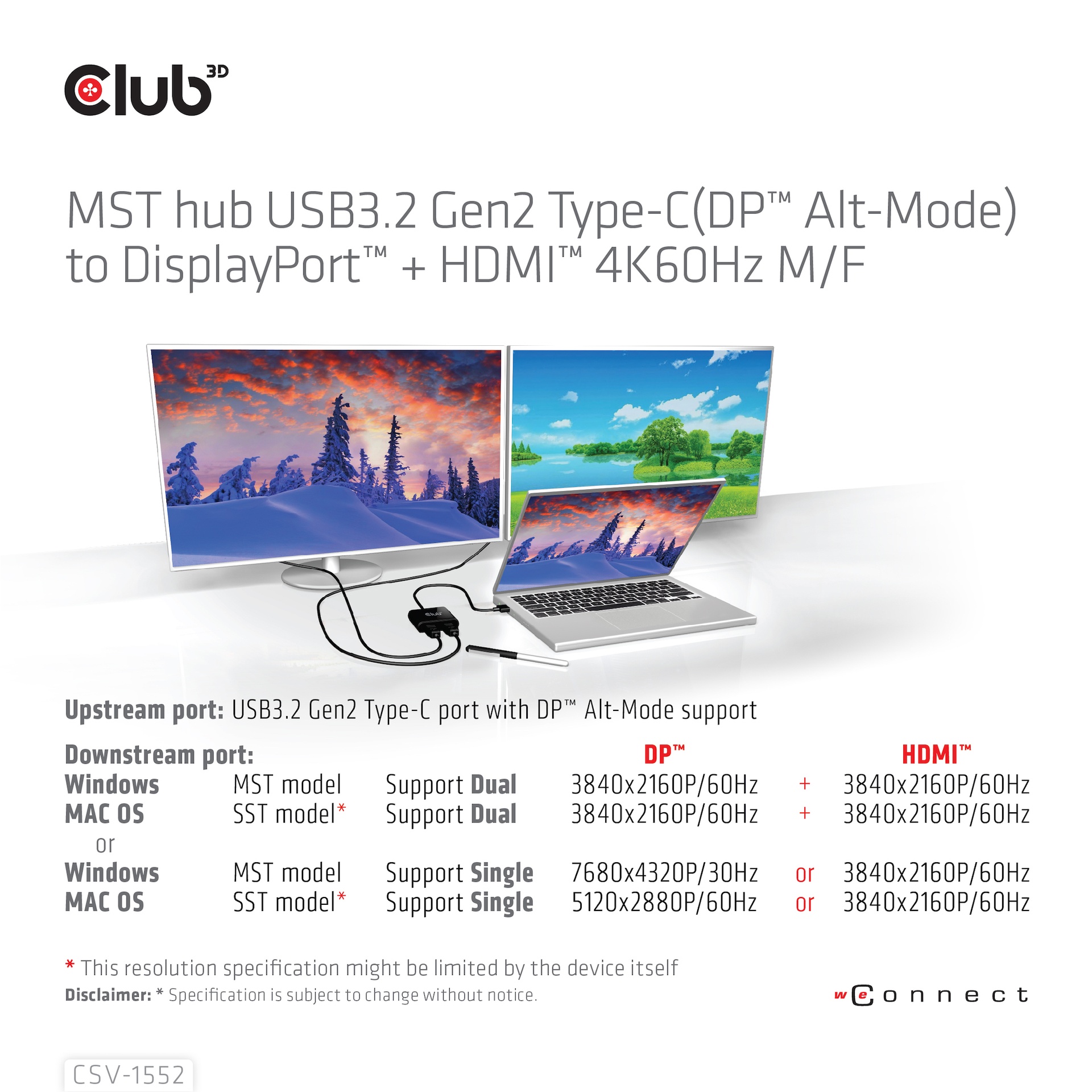 MST hub USB-C®(DP Alt-Mode) to DisplayPort™ + HDMI™ 4K60Hz M/F - Image 5