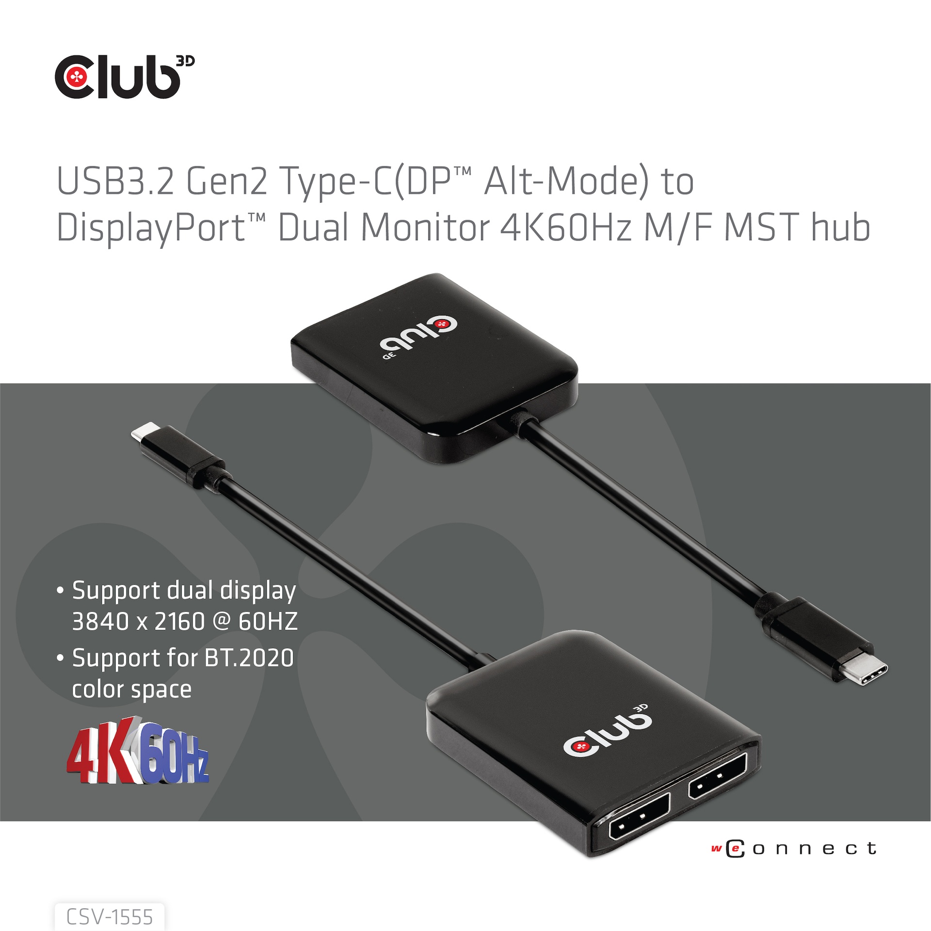 USB-C®(DP Alt-Mode) to DisplayPort™ Dual Monitor 4K60Hz M/F MST hub - Image 2
