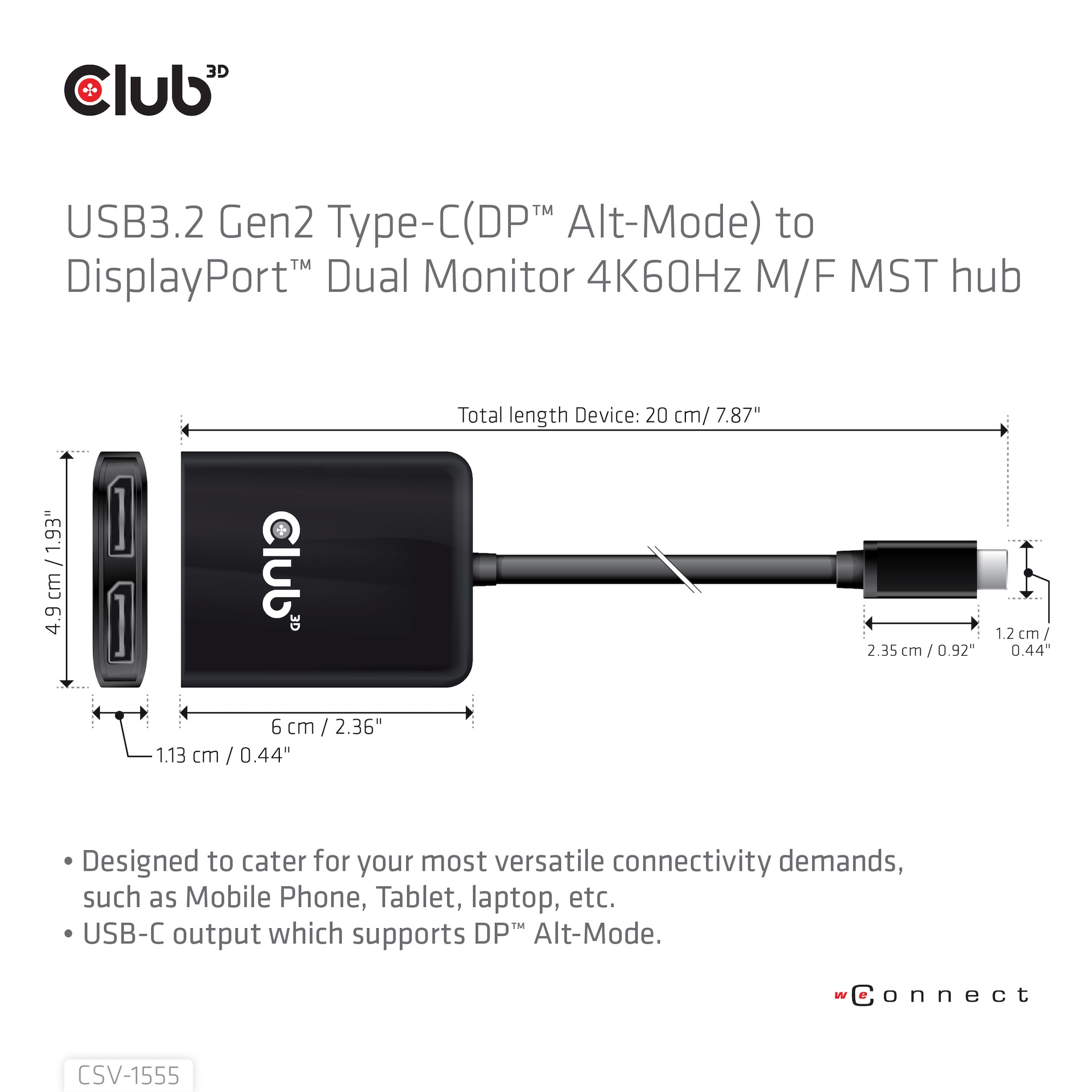 USB-C®(DP Alt-Mode) to DisplayPort™ Dual Monitor 4K60Hz M/F MST hub - Image 3