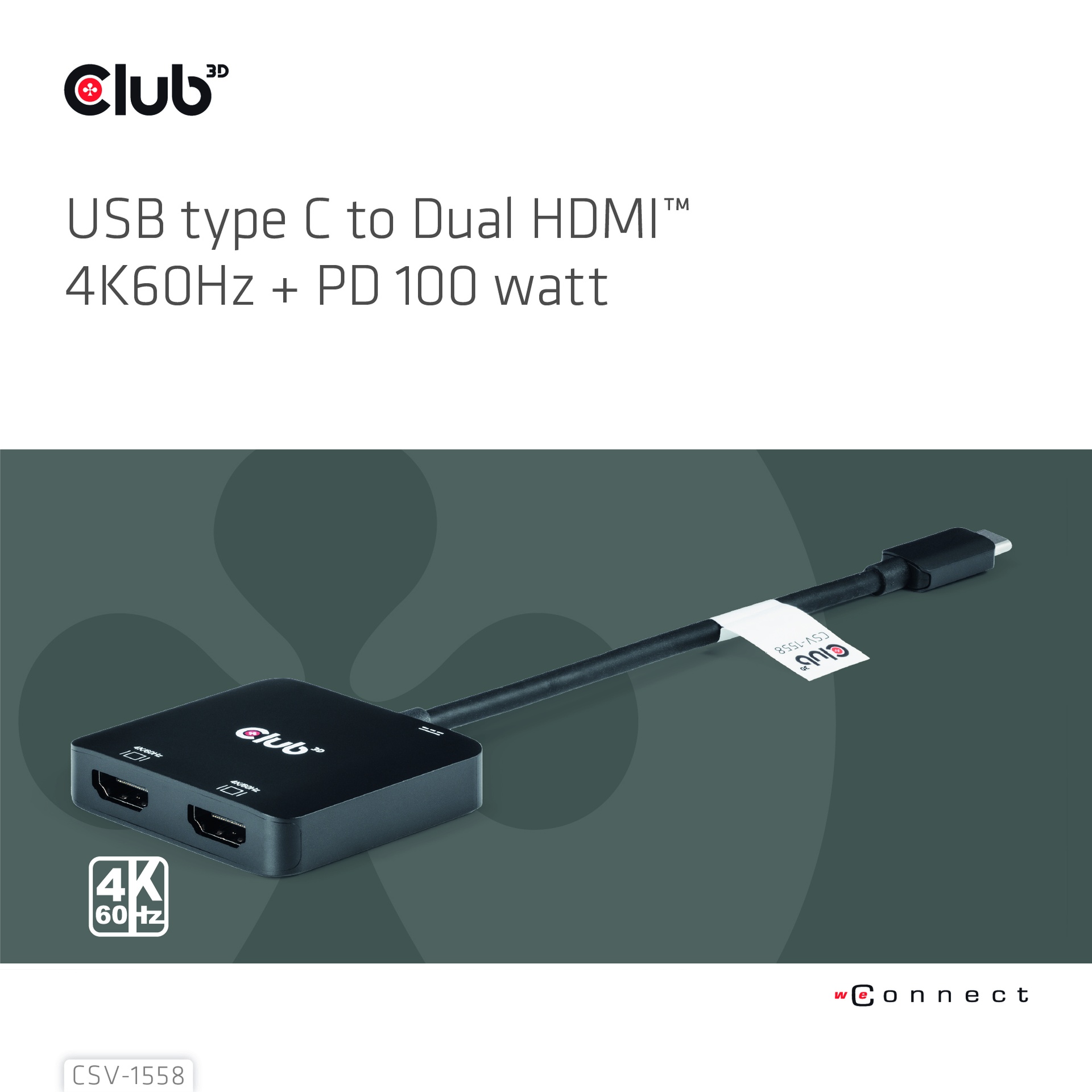 USB-C® MST Hub to Dual HDMI™ 4K60Hz M/F+PD3.0 100 Watt - Image 2