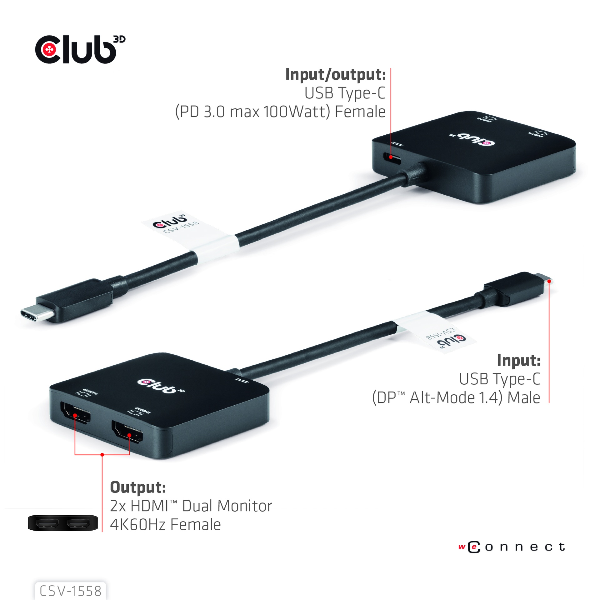 USB-C® MST Hub to Dual HDMI™ 4K60Hz M/F+PD3.0 100 Watt - Image 4