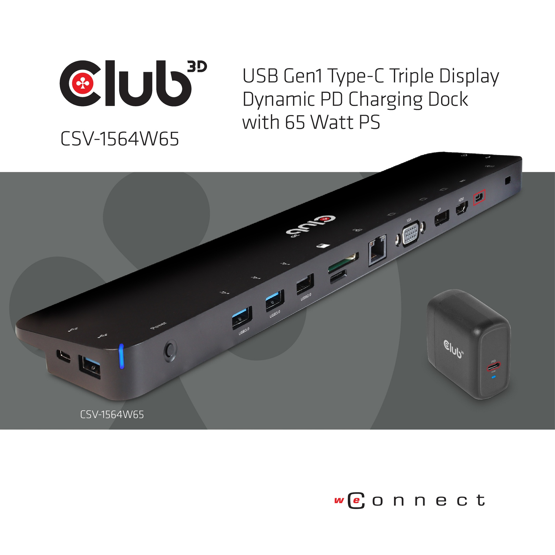 USB-C®5Gbps Triple Display Dynamic PD Charging Dock with 65 Watt PS - Image 2