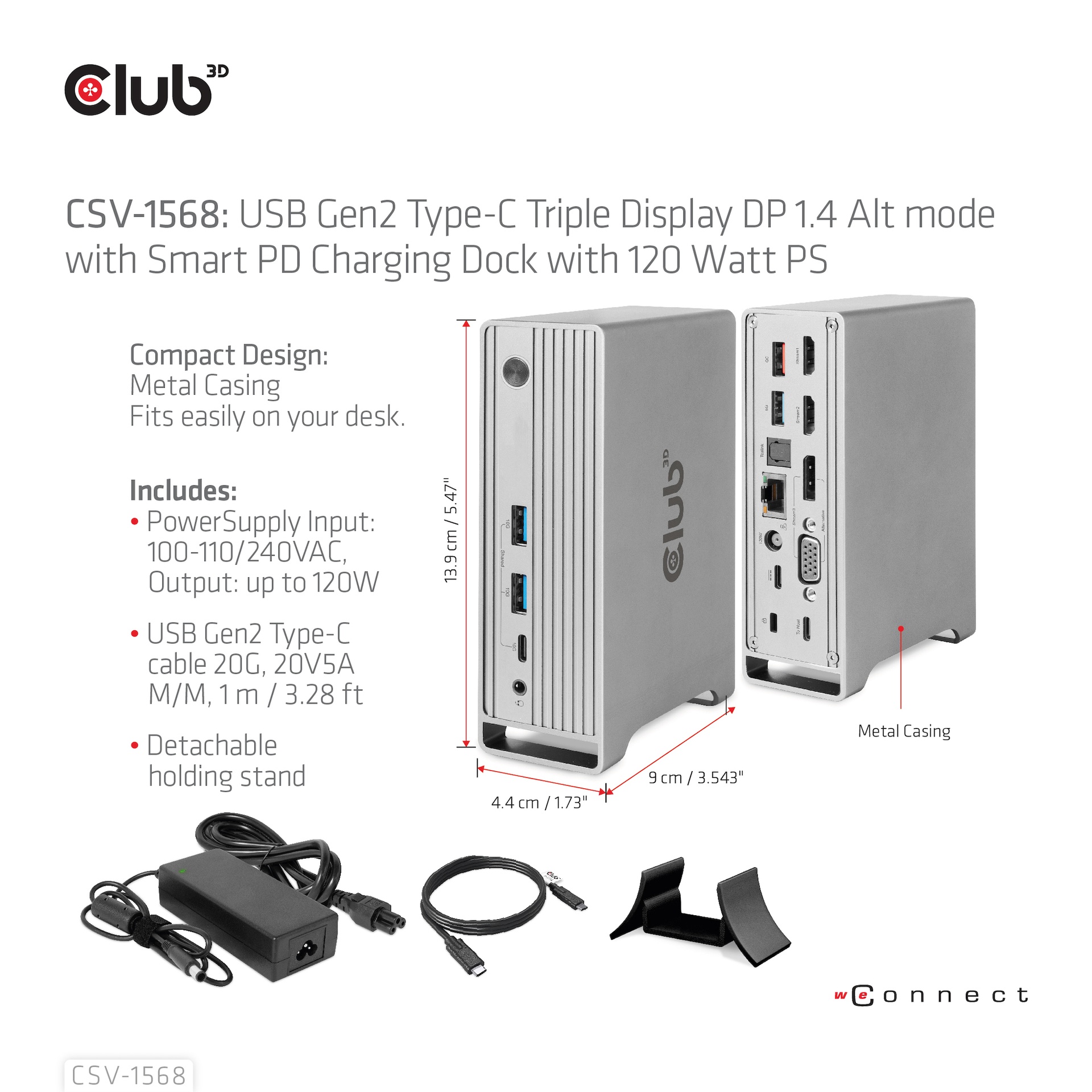 USB-C®10Gbps Triple Display DP 1.4 Alt mode Smart PD Charging Dock with 120 Watt PSU - Image 2