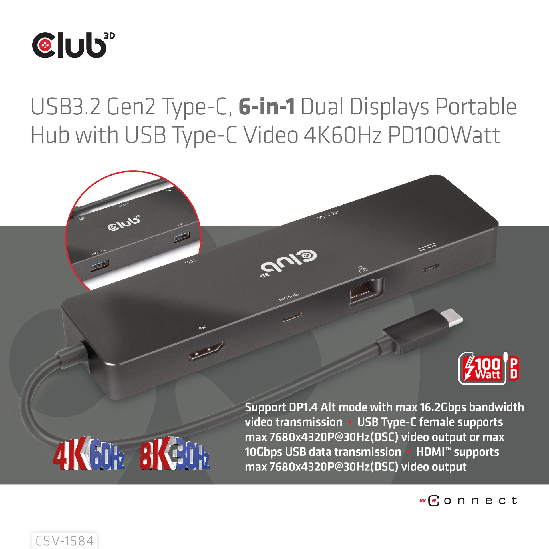 USB-C®, 6-in-1 Dual Displays Portable Dock with USB-C®Video 4K60Hz - Image 2