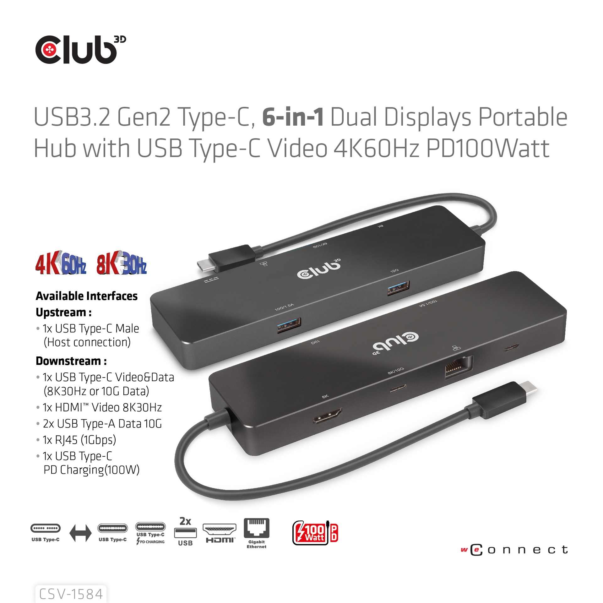 USB-C®, 6-in-1 Dual Displays Portable Dock with USB-C®Video 4K60Hz - Image 3