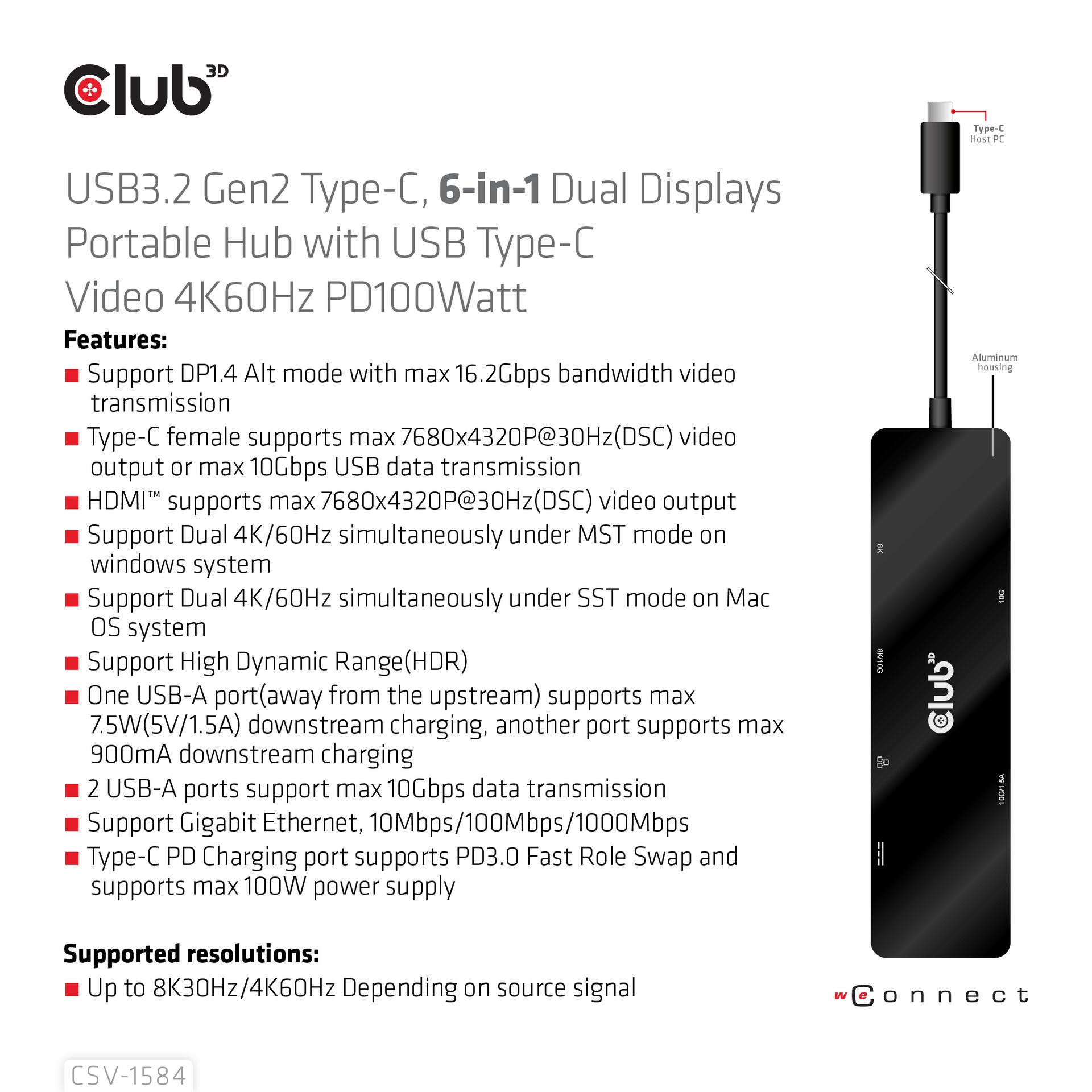 USB-C®, 6-in-1 Dual Displays Portable Dock with USB-C®Video 4K60Hz - Image 6