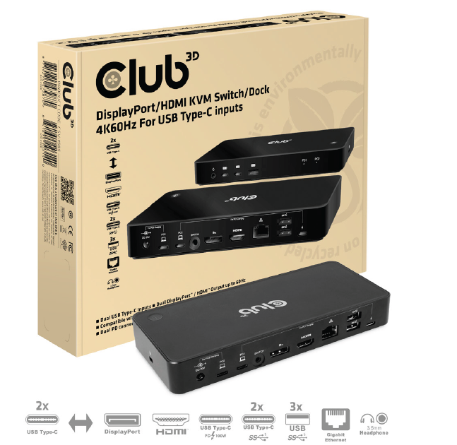 USB-C® KVM Switch to HDMI™ 4K60Hz DP 4K60Hz 100W