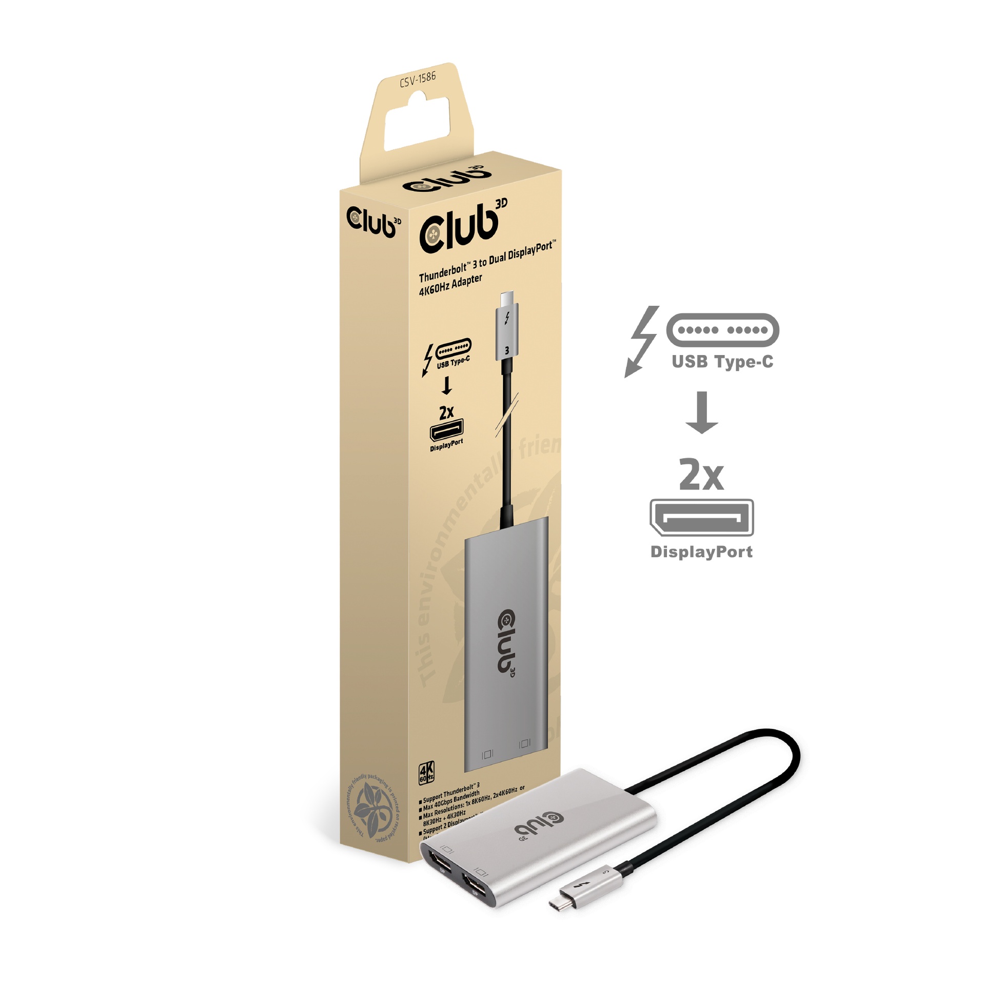 Thunderbolt™ 3 to DisplayPort™ Dual Monitor 4K60Hz M/F