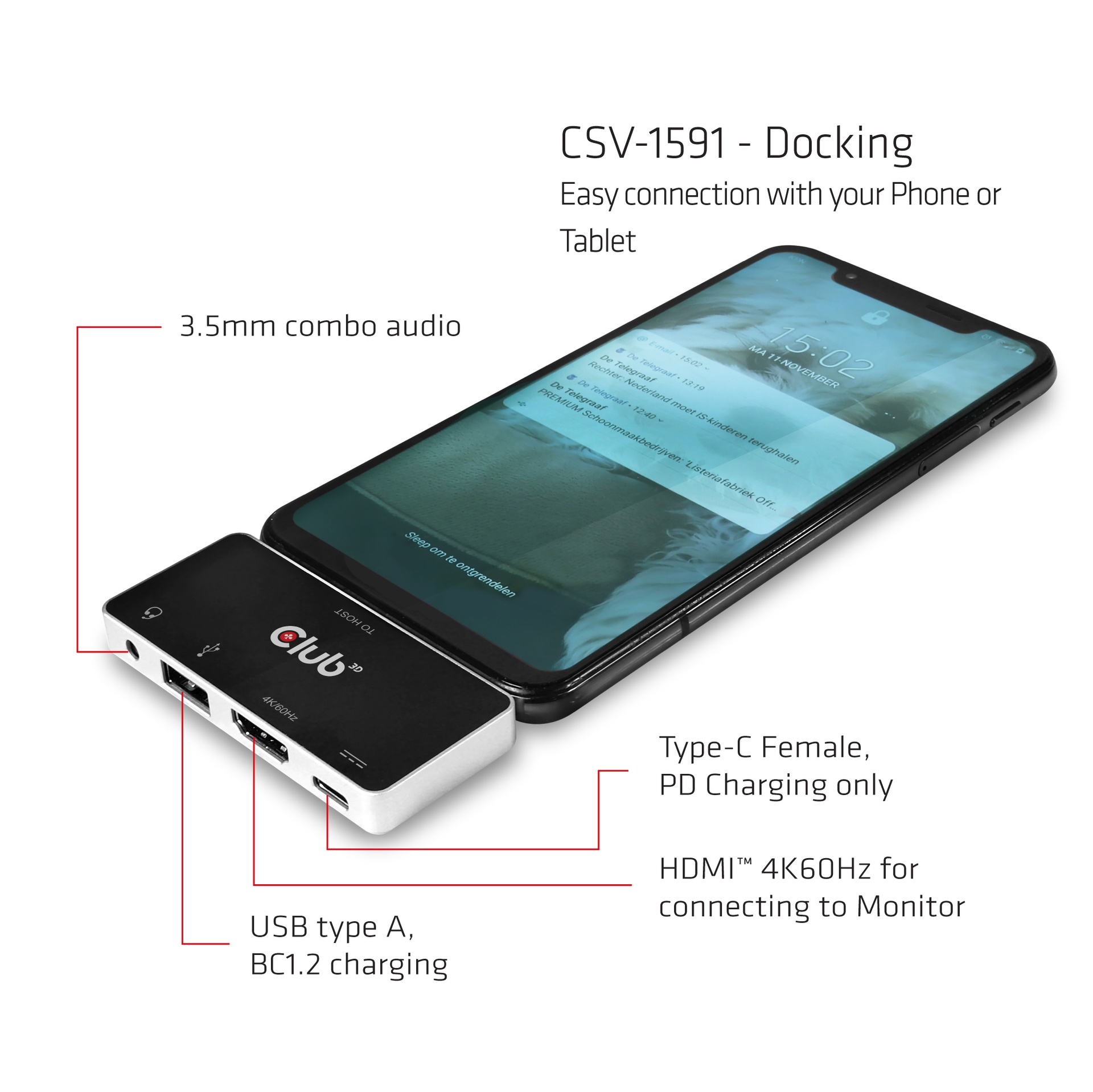 USB-C® 4-in-1 Hub to HDMI™ 4K60Hz USB-C® PD / USB A / Audio jack - Image 4