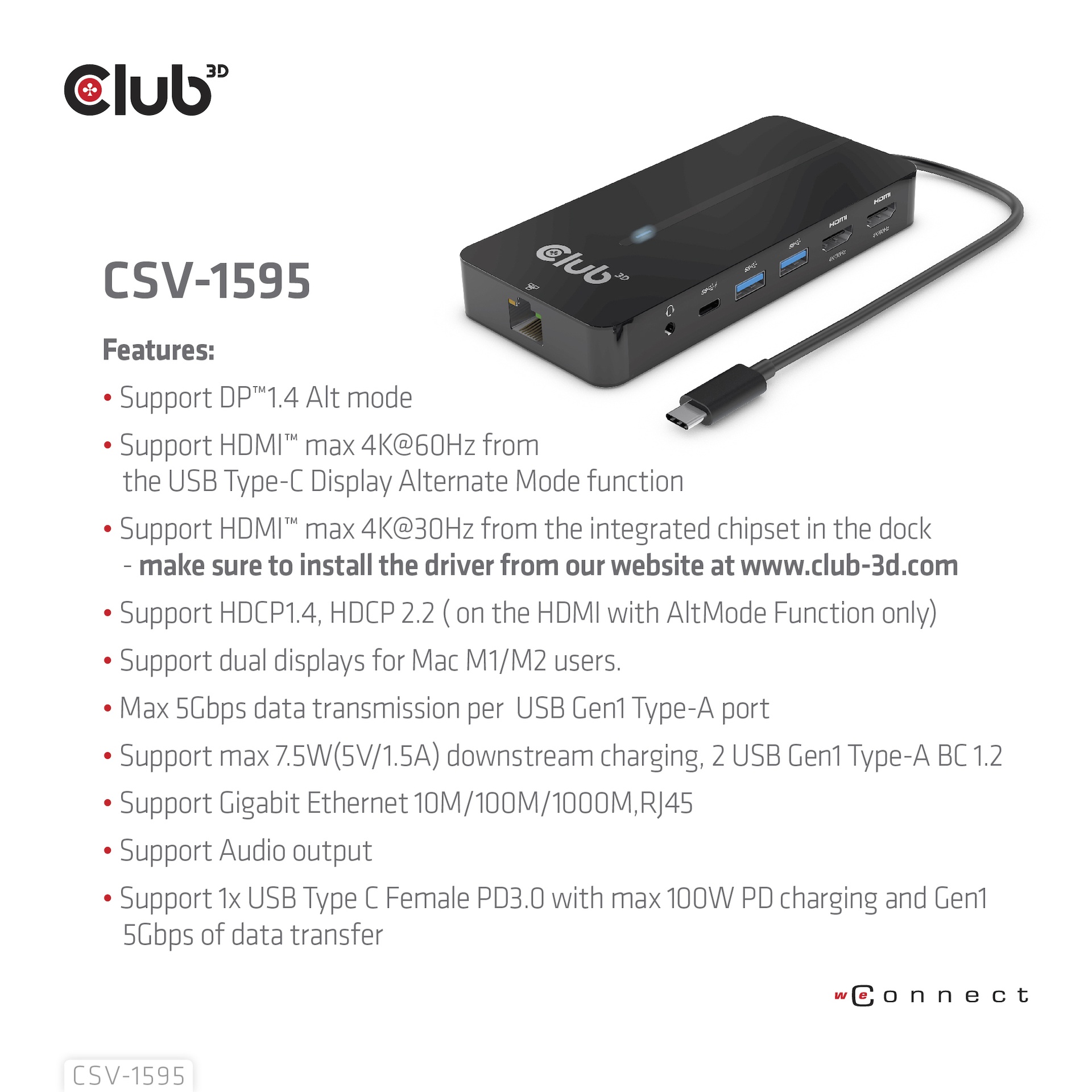 USB-C®5Gbps 7-in-1 hub with 2x HDMI™, 2x USB-A 5Gbps, 1x RJ45, 1x 3.5mm Audio, 1x USB-C® 5Gbps 100W Female port - Image 6