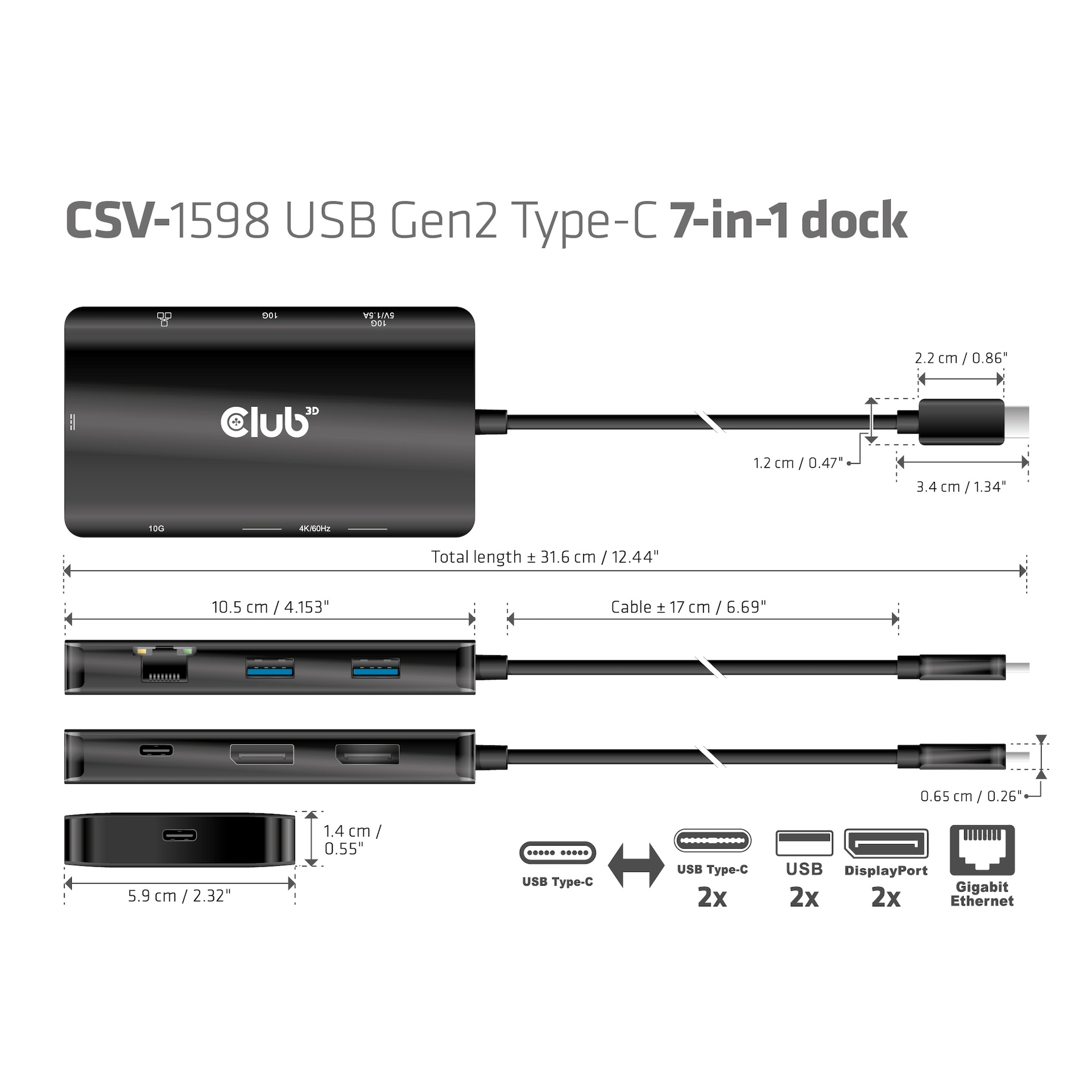 USB-C®10 Gbps to Dual DisplayPort™ 4K60Hz 7-in-1 Portable Dock - Image 5