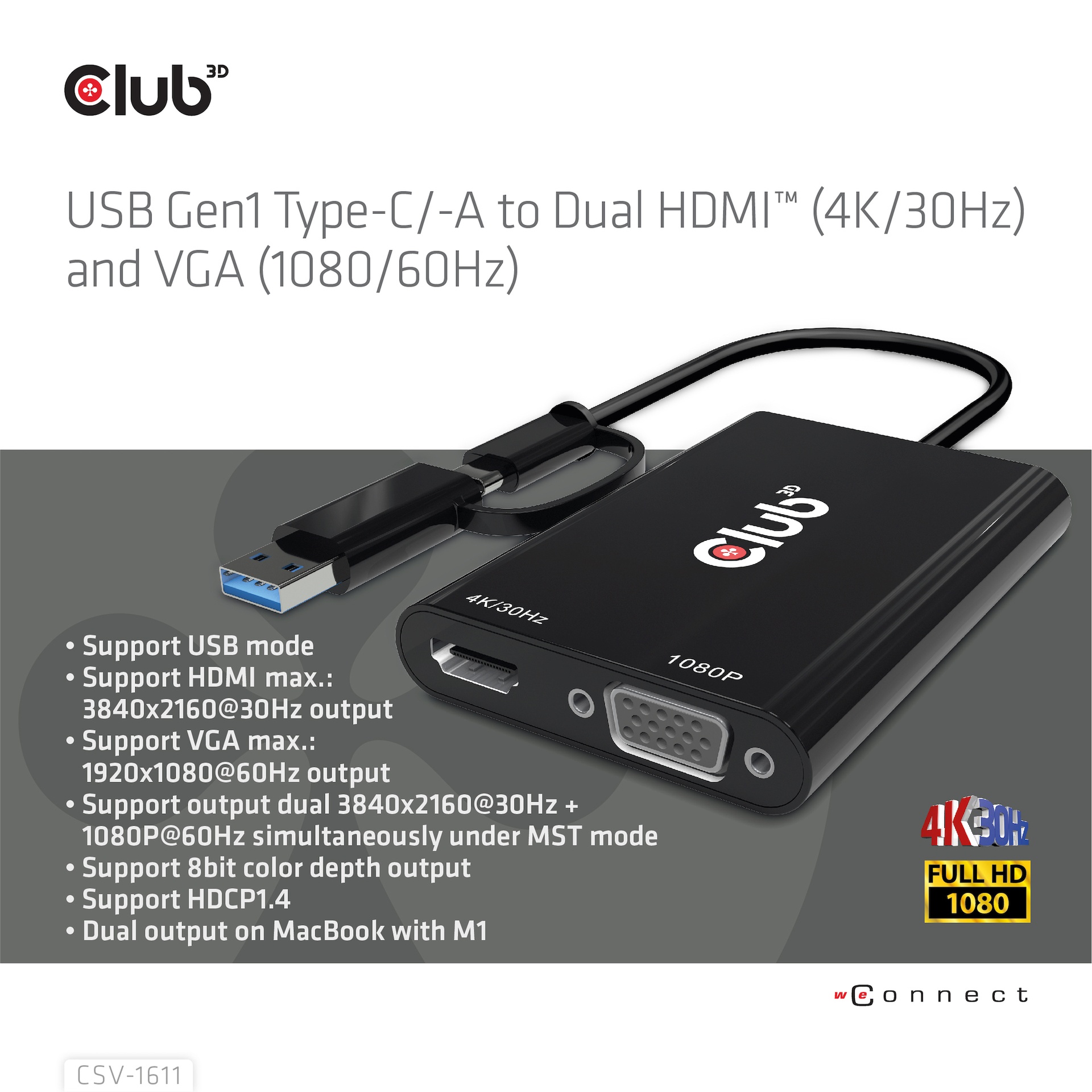 USB-C®/A 5Gbps to Dual HDMI™ (4K/30Hz) / VGA (1080/60Hz) - Image 2