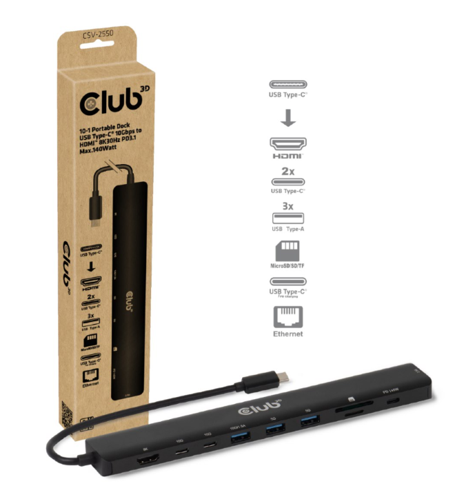 10-1 Portable Dock USB-C® 10Gbps to HDMI™ 8K30Hz PD3.1 Max.140Watt