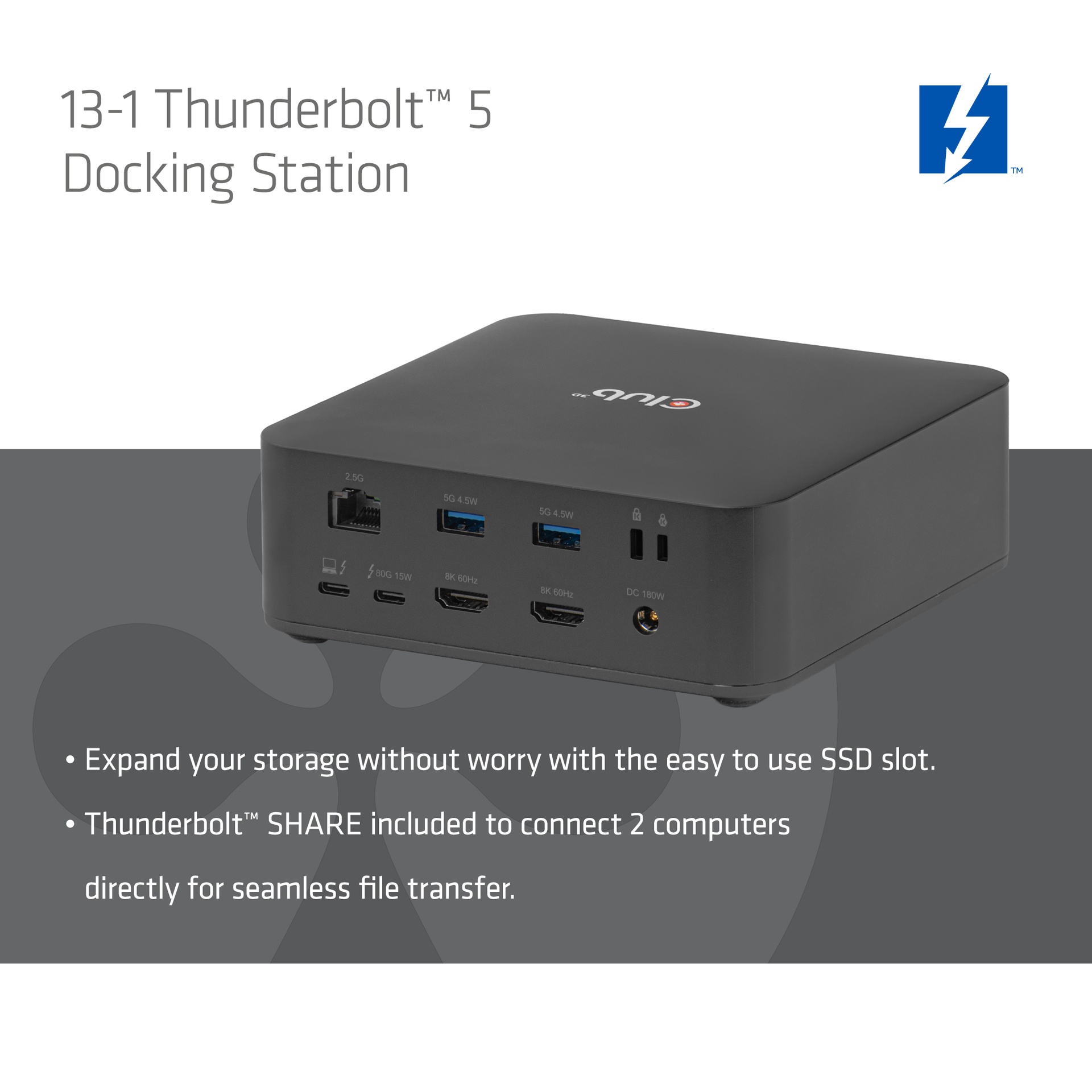 13-1 Thunderbolt™ 5 Docking Station M.2 SSD 2x HDMI™ 8K60Hz Thunderbolt™ Share Certified 180W - Image 3