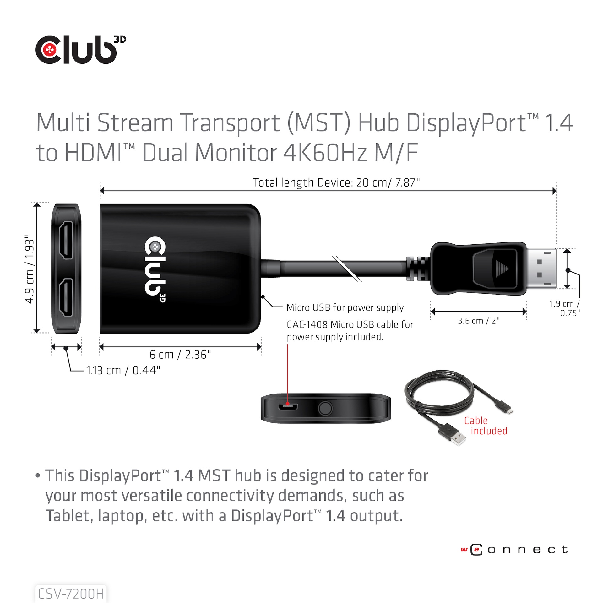 Multi Stream Transport (MST) Hub DisplayPort™ 1.4 to HDMI™ Dual Monitor 4K60Hz M/F - Image 3