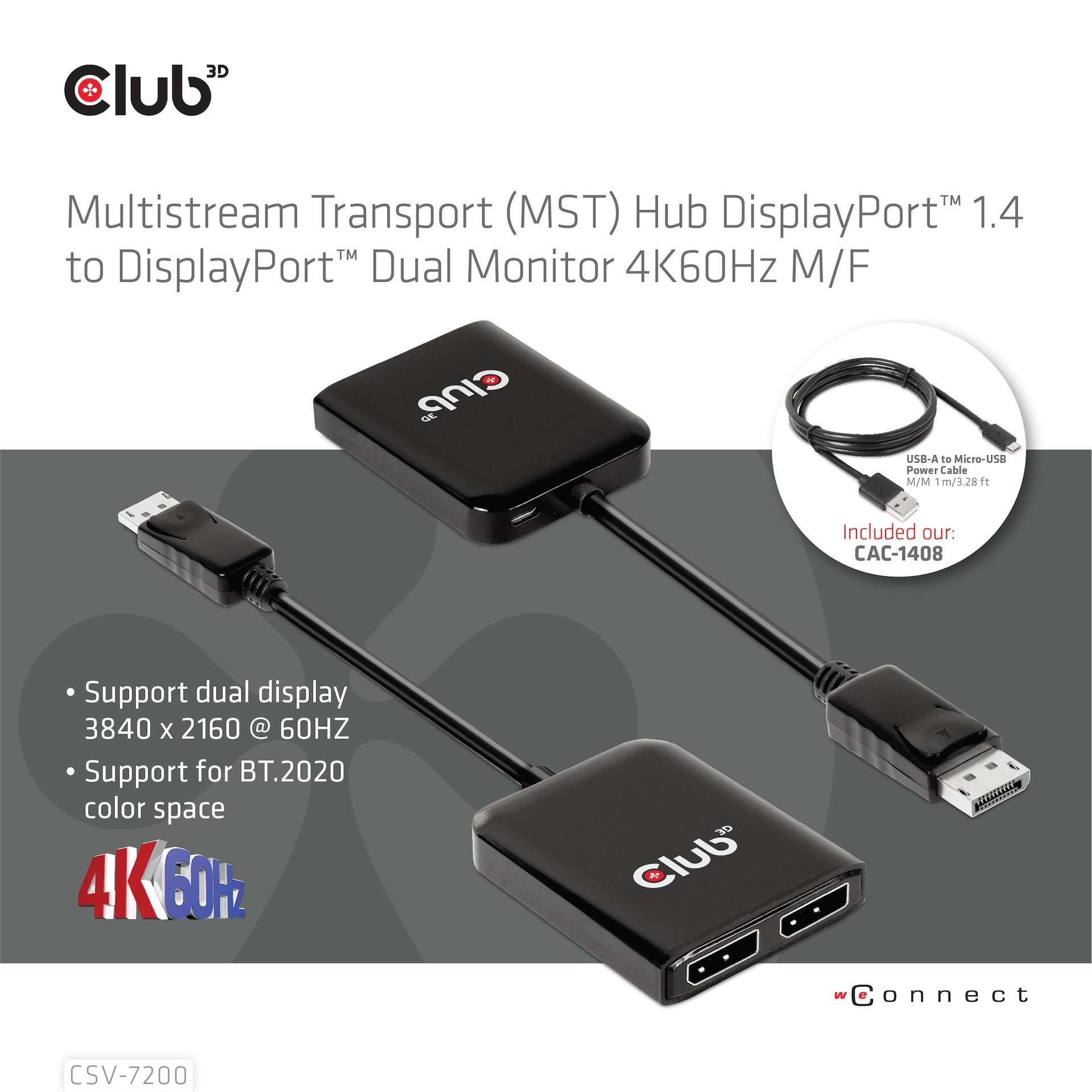 Multistream Transport (MST) Hub DisplayPort™ 1.4 to DisplayPort™ Dual Monitor 4K60Hz M/F - Image 2