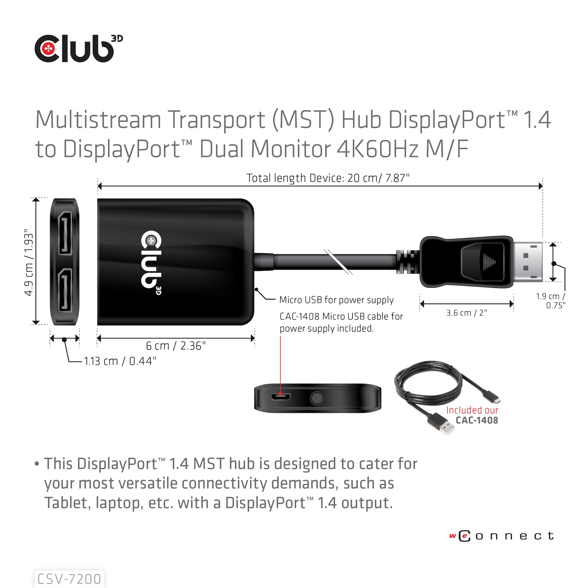 Multistream Transport (MST) Hub DisplayPort™ 1.4 to DisplayPort™ Dual Monitor 4K60Hz M/F - Image 3
