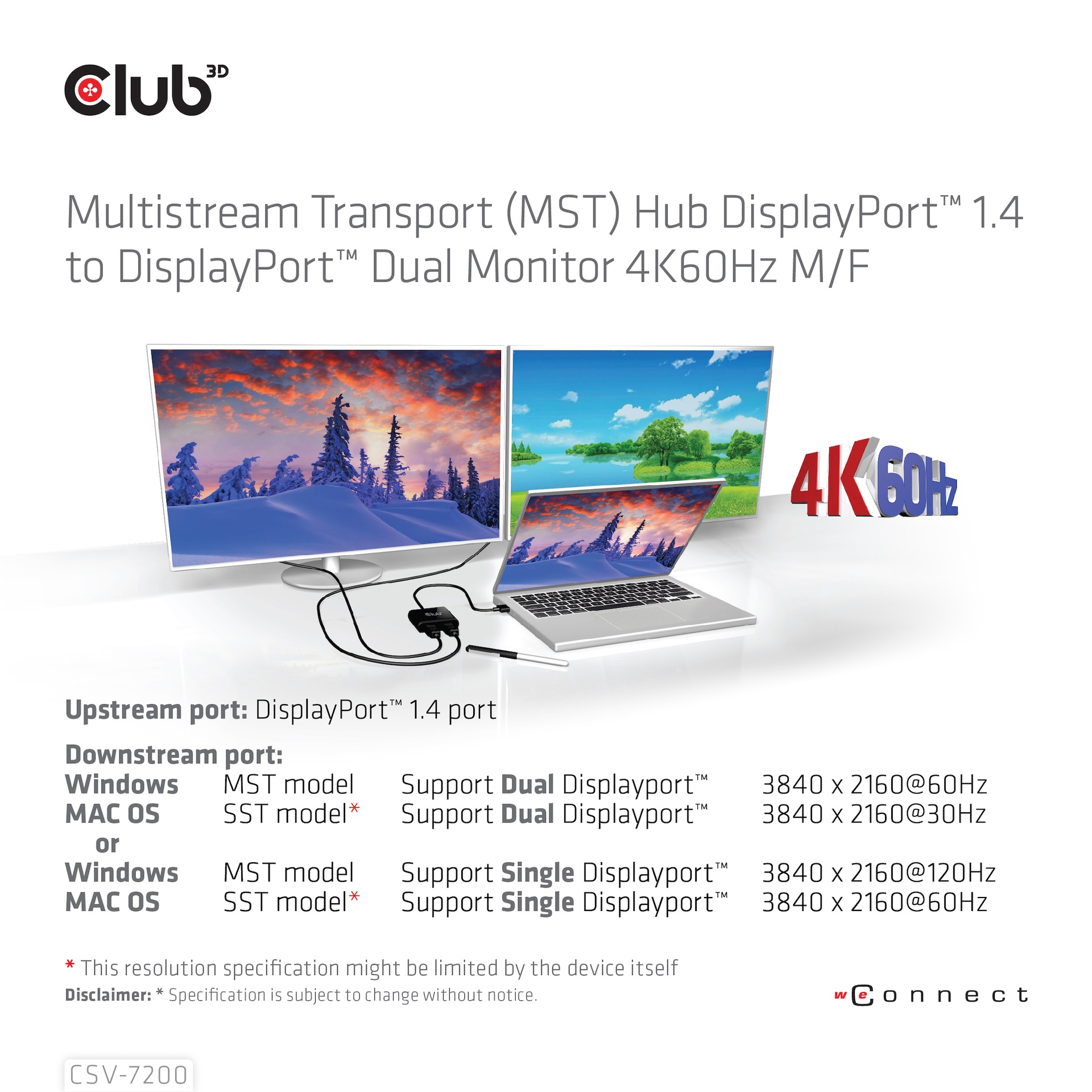 Multistream Transport (MST) Hub DisplayPort™ 1.4 to DisplayPort™ Dual Monitor 4K60Hz M/F - Image 5