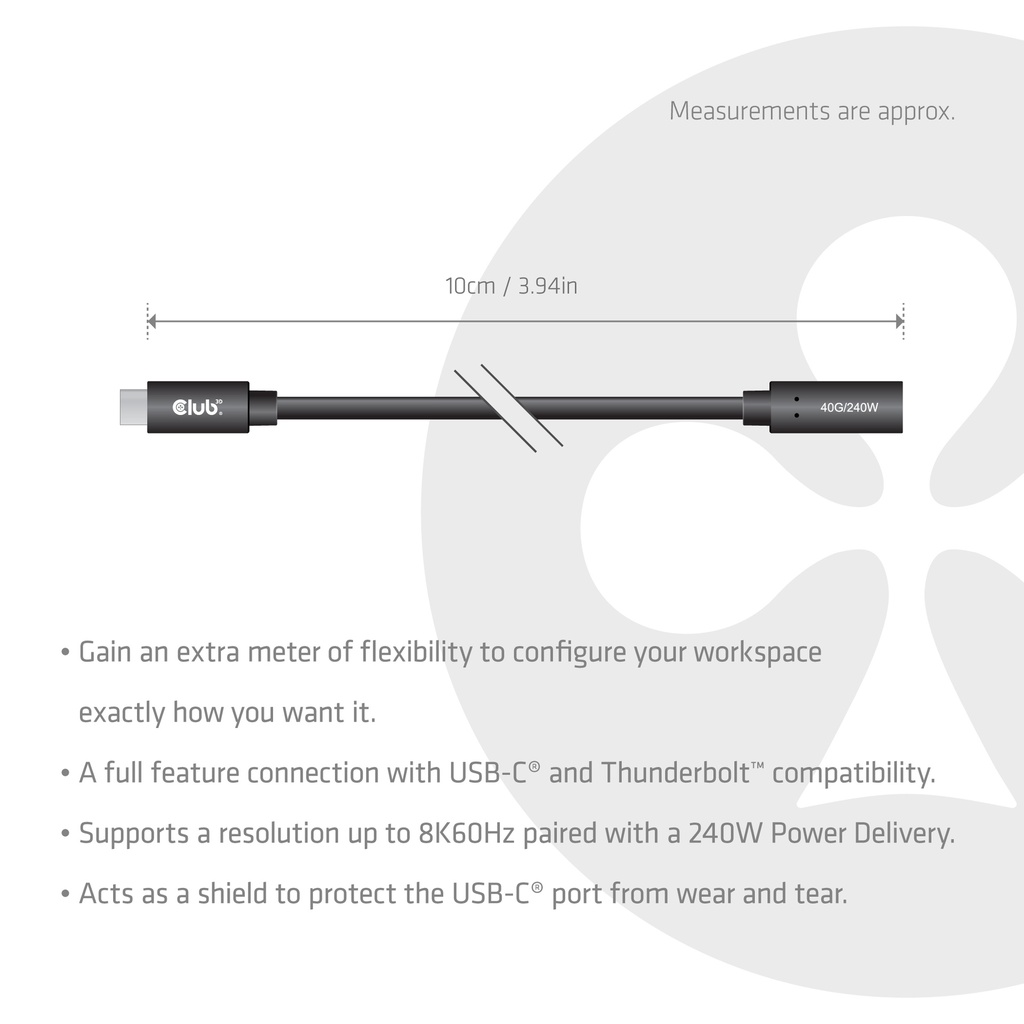 CAC-2502 USB-C® 40Gbps Extension Cable 1m/3.28ft 240W 8K60Hz M/F USB-C® 40Gbps backward‑compatible USB 3.2 GEN 2 - Image 5
