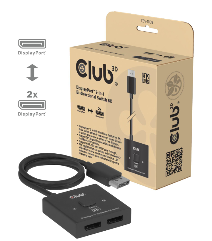 DisplayPort™ 2-in-1 Bi-directional Switch 8K DP 1.4